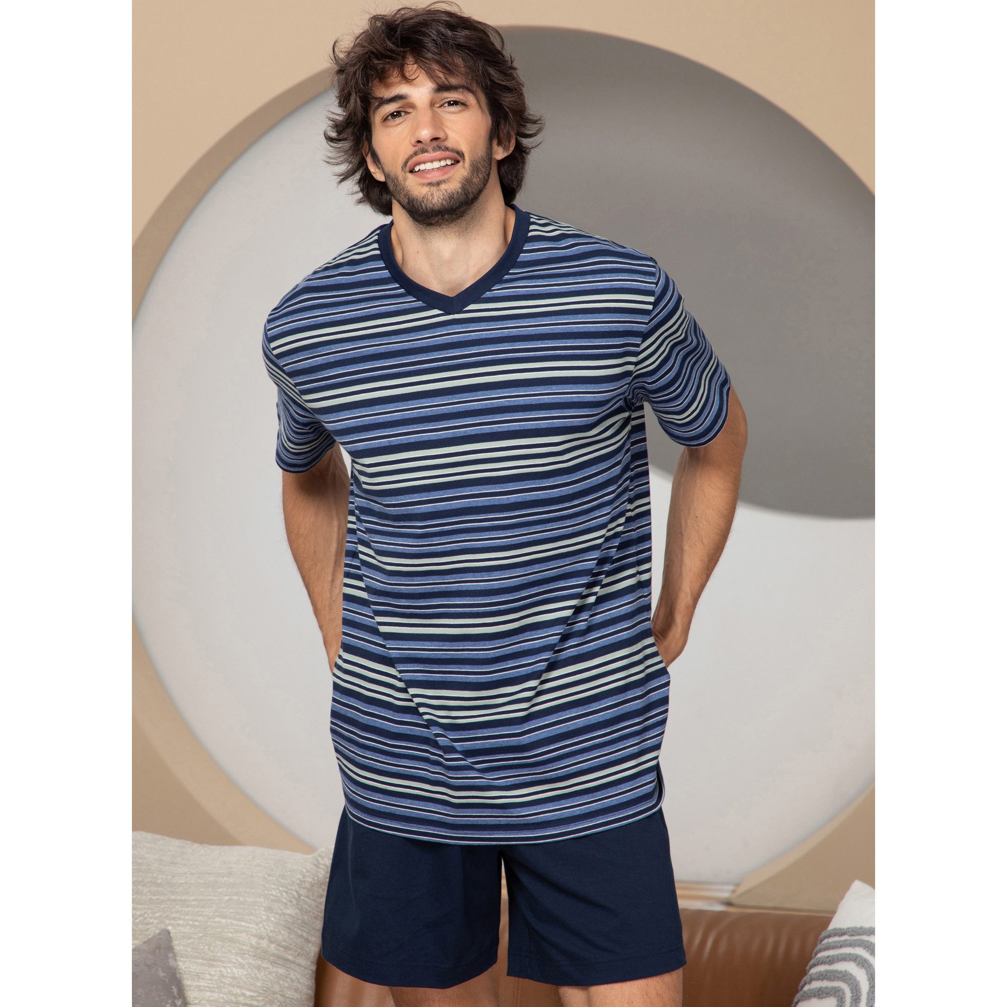 Ammann Pyjamaoberteil Bio Herren-T-Shirt Single-Jersey Streifen günstig online kaufen