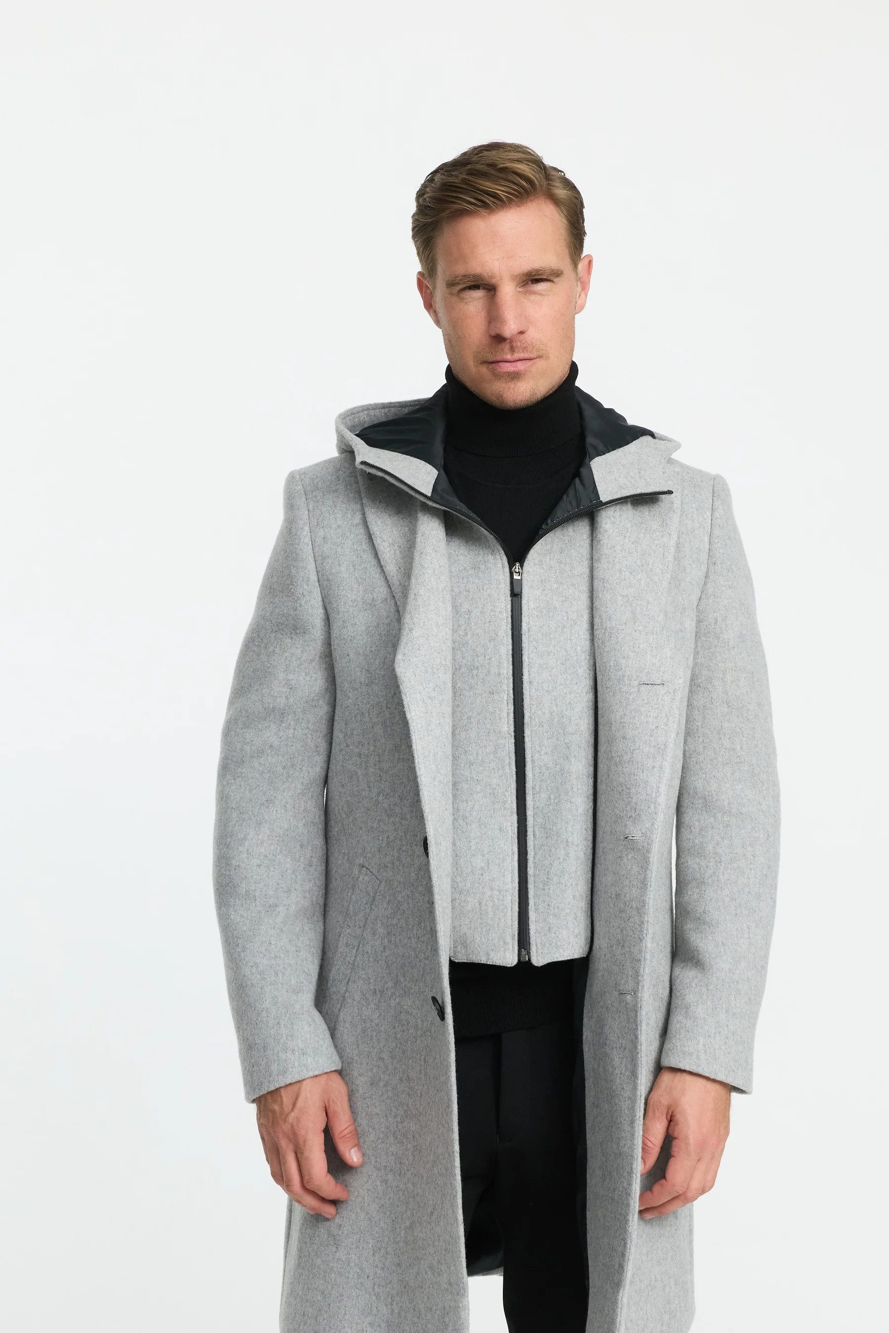 ZUITABLE Wollmantel 252814 DiArvid - Herren Filzmantel modern - mit Kapuze - Wollmantel mit Reverskragen
