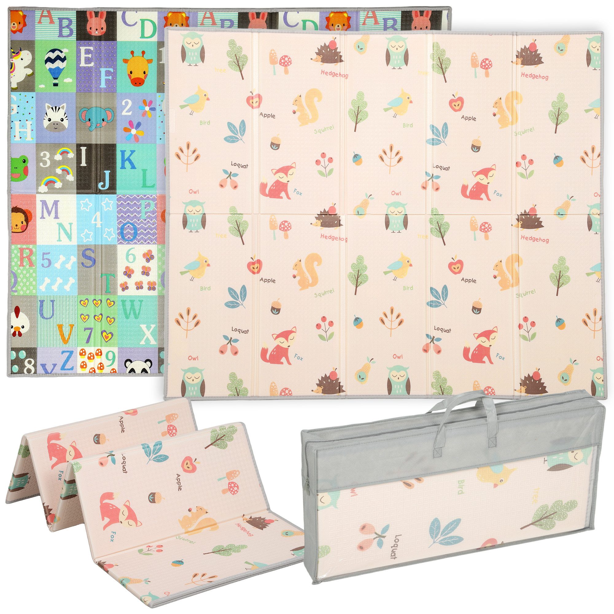muvano Spielmatte Baby Spielmatte XPE 180x150x1cm – faltbare Krabbeldecke & Tiermotive (1-St), rutschfest & wasserdicht, inkl. Tragetasche