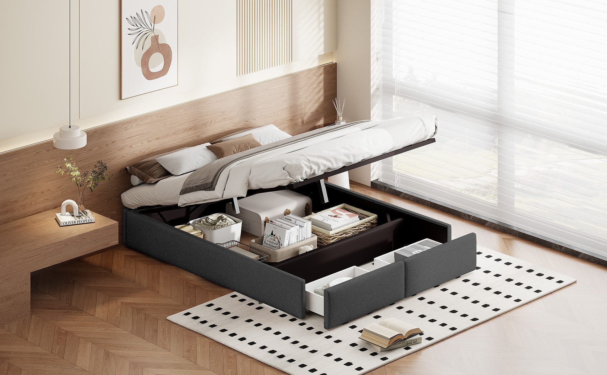 Furnishings Home Futonbett Polsterbett Stauraumbett Doppelbett (Hydraulisch günstig online kaufen