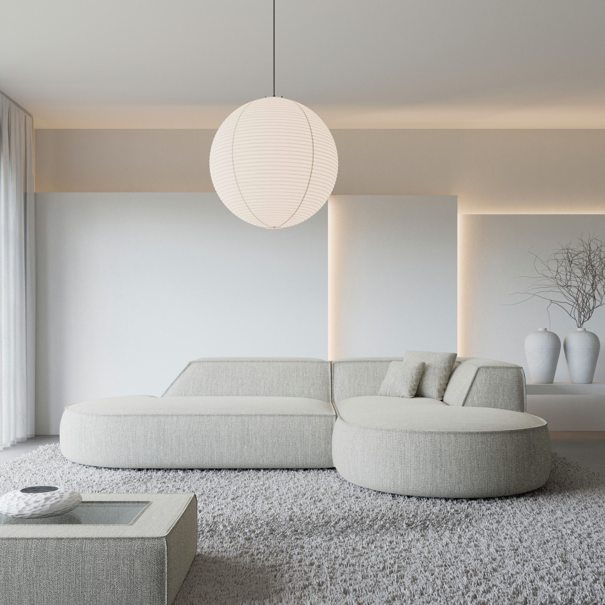 Sofa Dreams Ecksofa Monterola L Form Lounge Designer Sofa, mit Strukturstoff Bezug in Hellgrau, Ausrichtung Ecke rechts