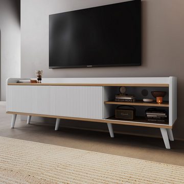 OKWISH TV-Schrank mit zwei Schubladen, Fernsehtisch TV Board TV- Lowboard (H58/L160/T40 cm) Multifunktionales Design, Spezielles farblich passendes Design
