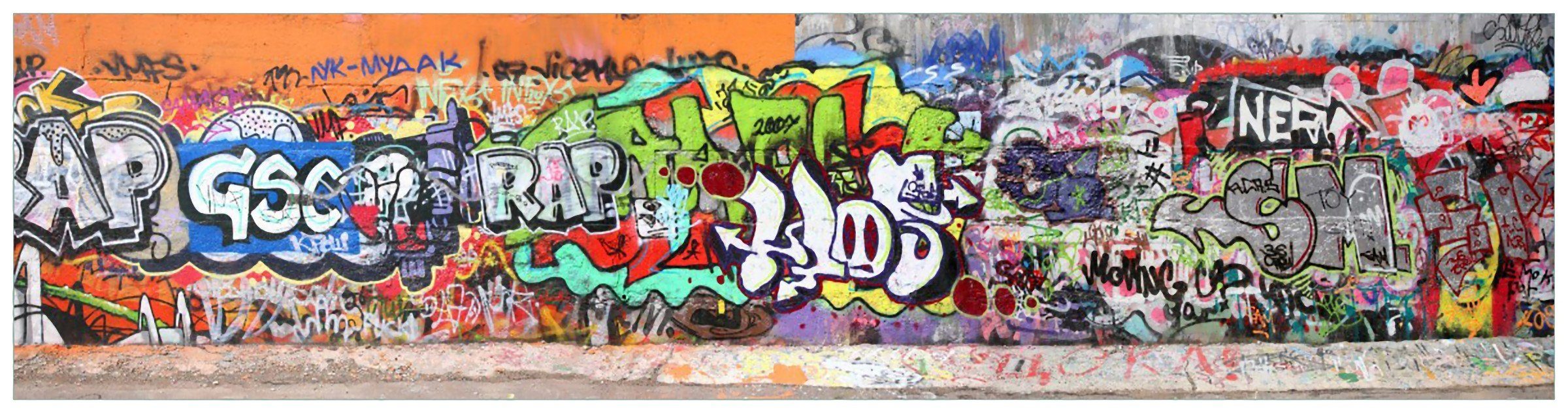 Wallario Küchenrückwand RAP-Graffiti- Wand mit verschiedenen Tags, (1-tlg)