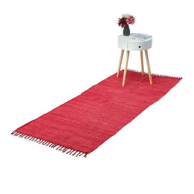 Teppich Roter Flickenteppich aus Baumwolle, relaxdays, Höhe: 5 mm, 80x200cm