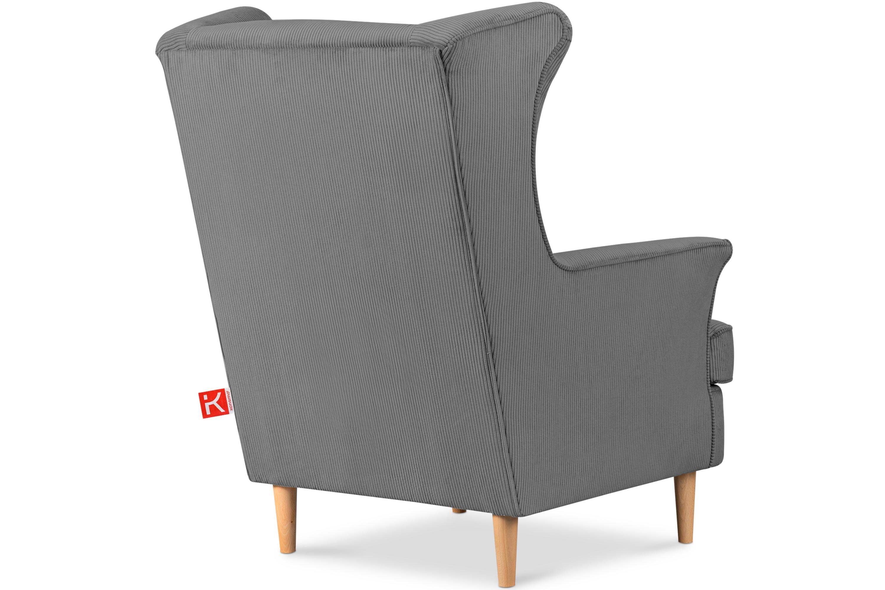 Konsimo Ohrensessel Sessel, dekorativem zeitloses Füße, STRALIS Design, inklusive Kissen hohe