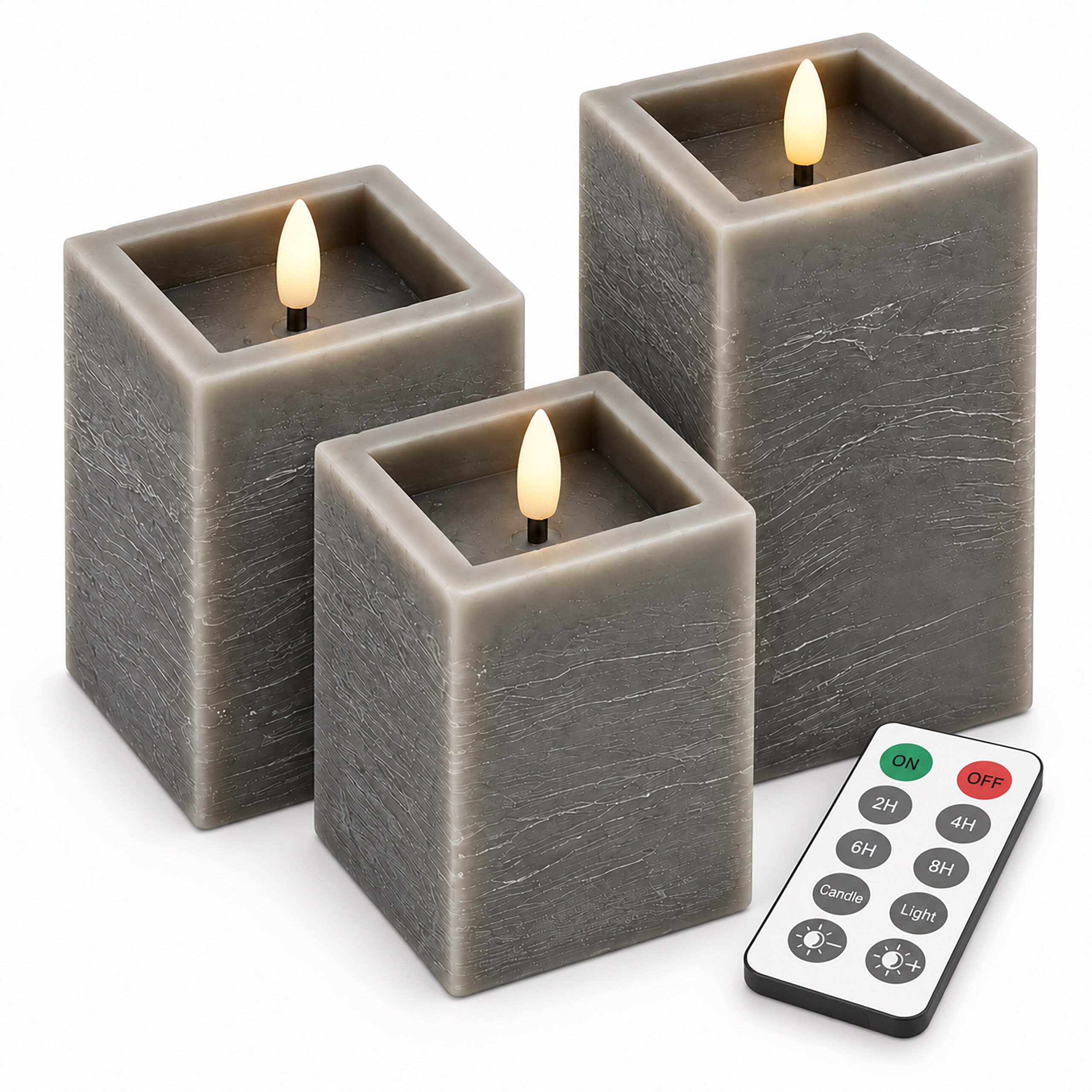 relaxdays LED-Kerze 3er Set Betonoptik, LED, Warmweiß