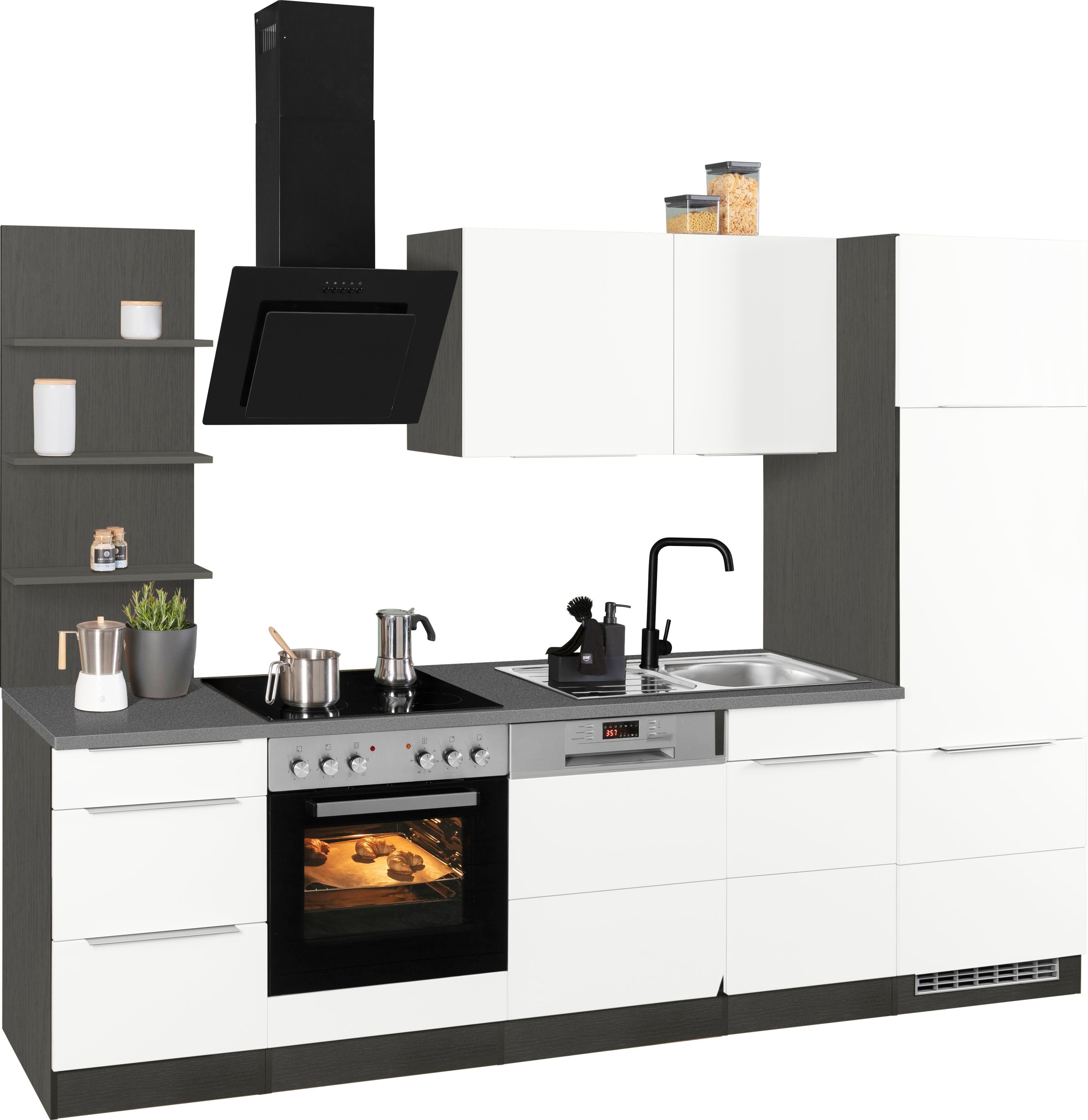 HELD MÖBEL Küchenzeile Brindisi, mit | Hochglanz/grafit Breite grafit cm 280 weiß E-Geräten