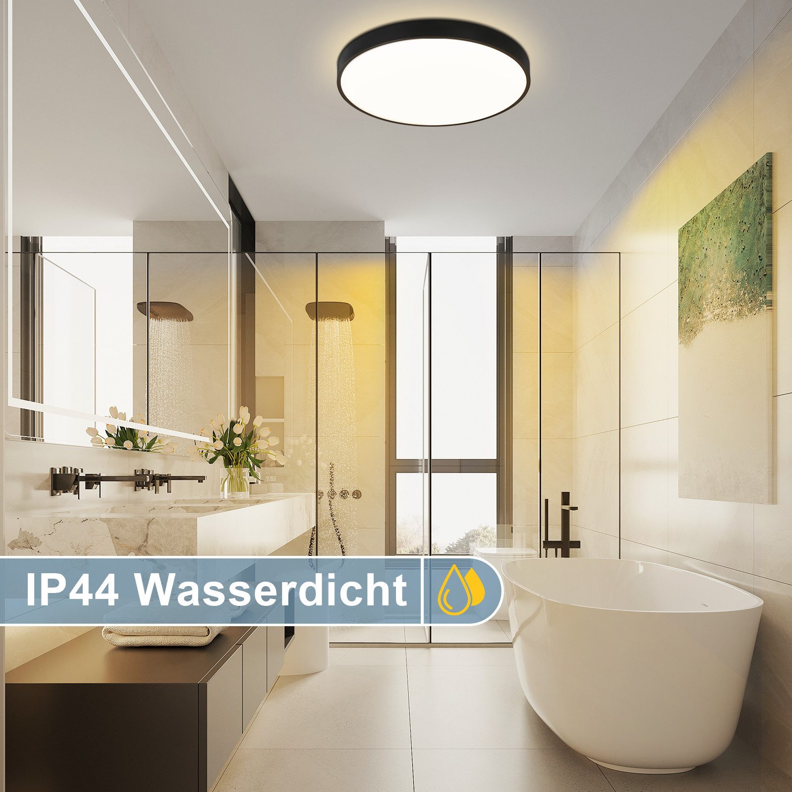 Nettlife LED Panel Moderne Deckenleuchte 12W 3000K Warmweiß 21cm Rund Schwarz, LED fest integriert, Warmweiß, Moderne Deckenleuchte für Flur Küche Balkon Schlafzimmer