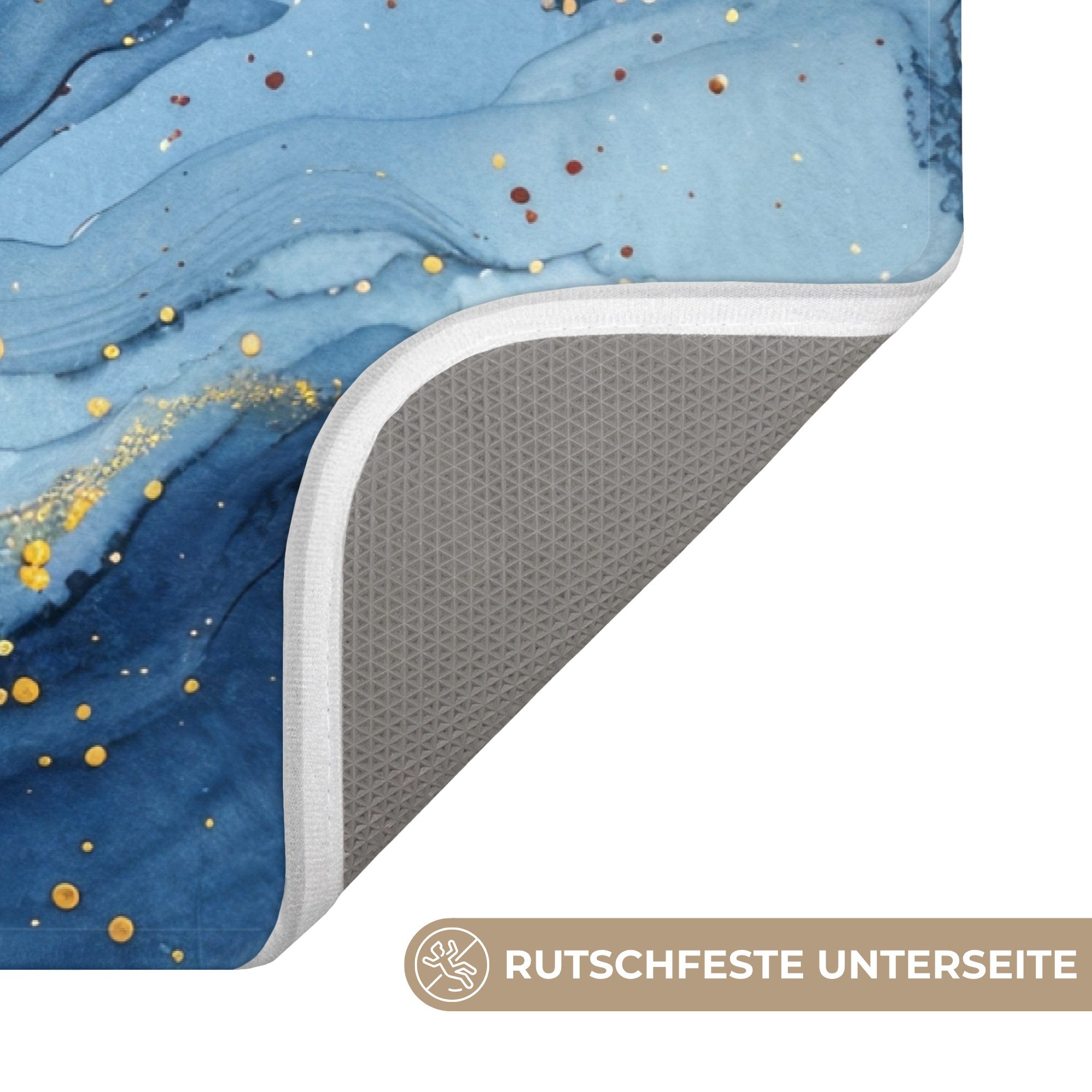 OnlyWow WC-Vorleger Aquarell - Blau - Kunst - Gold - Luxus - Modern, Höhe 10 mm, Polyester, Rechteckig, WC Teppich, Toilettenvorleger, Toilettenteppich, Badematte 60x40 cm