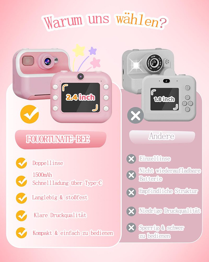FOUORTUNATE-BEE Spielzeug-Kamera Sofortbildkamera Kinder, 2,4 Zoll Bildschi günstig online kaufen