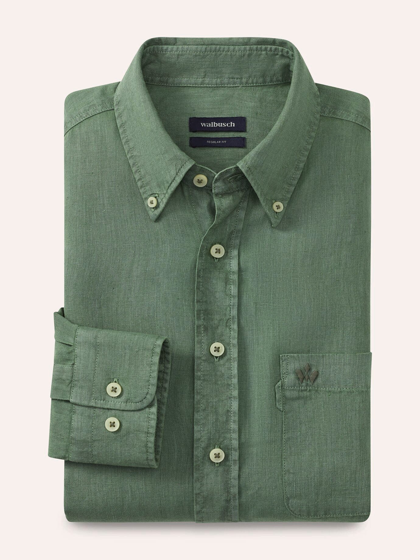 Walbusch Leinenhemd Herren Pures Leinen Hemd Überfärber Regular Fit Langarm Leinenhemd Atmungsaktiv, pflegeleicht, Kent-Kragen Button-down, Brusttasche
