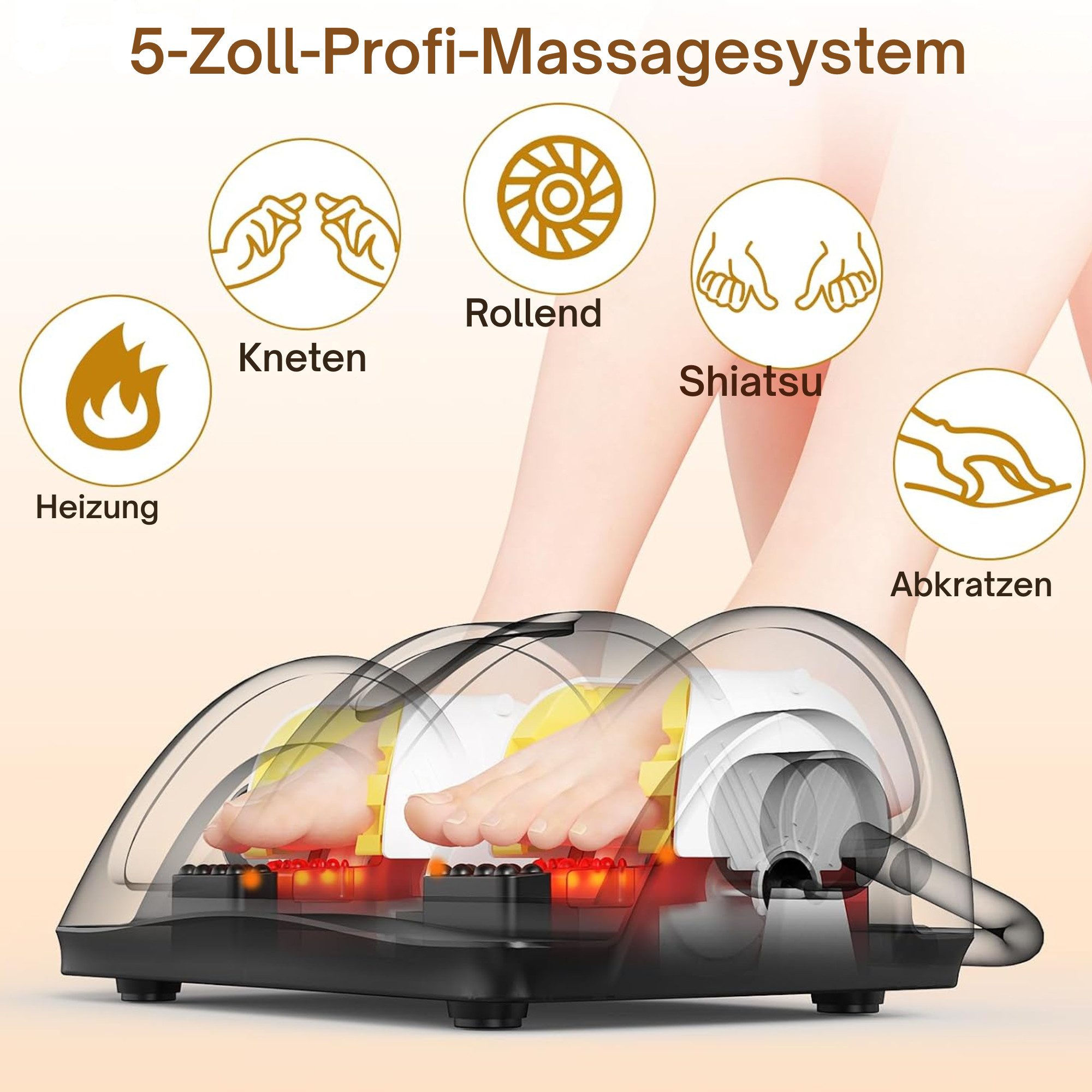 Vivitar Fußmassagegerät mit Wärmefunktion, 4 Massageprogrammen, 3 Geschwindigkeitsstufen, Knet- und Rollmassage, 96 Massagepunkten, 10 Massagerollen 1-tlg., 360 – Bild 2 von 5