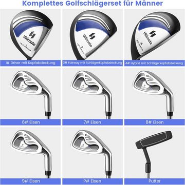 KOMFOTTEU Golfschläger + Golfbag, mit 460cc Fahrer, 3 Fairway, 4 Hybrid, 6/7/8/9/P Eisen