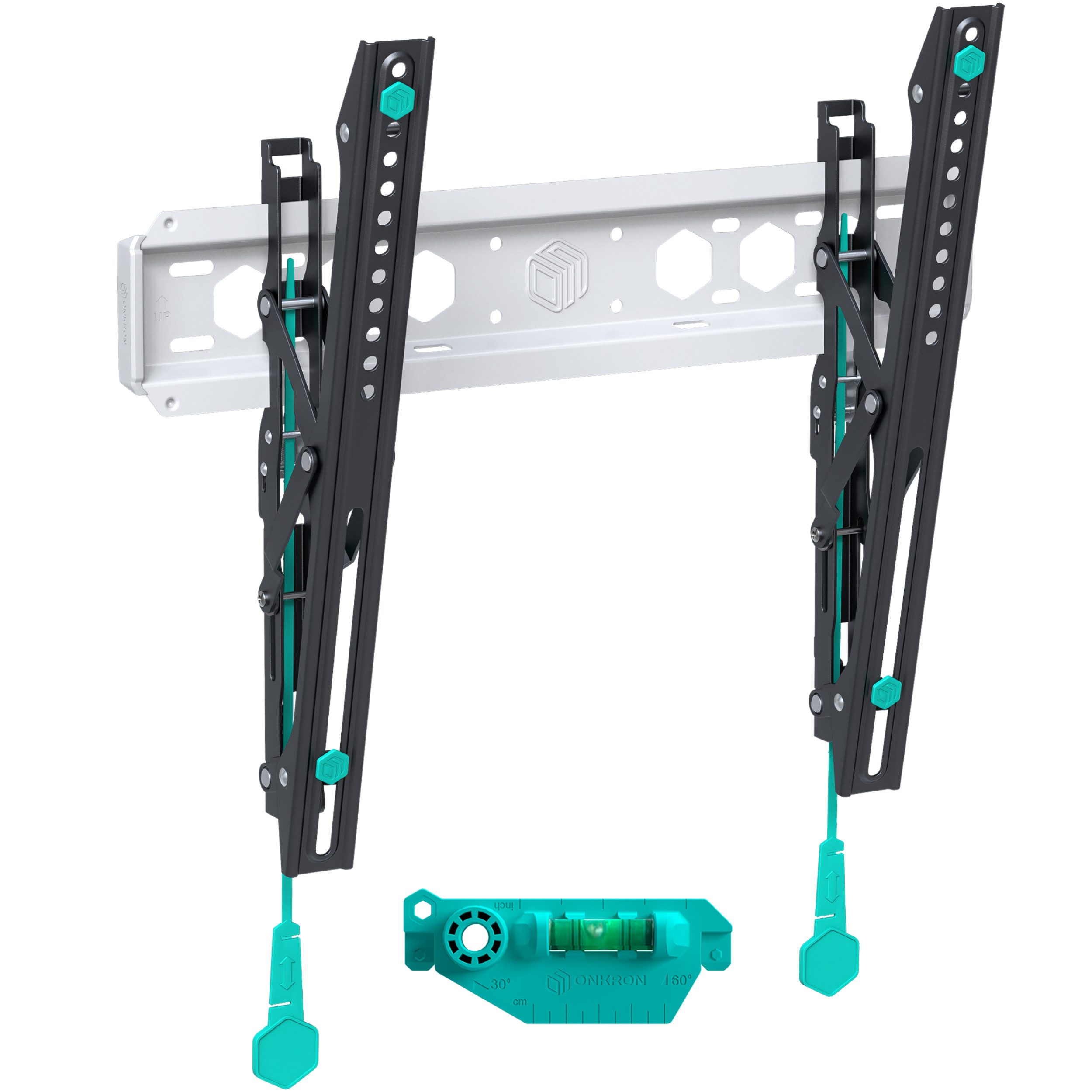 ONKRON TV-Wandhalterung 32-70 Zoll, bis 60 kg, VESA 75x75-400x400, TM5-BW, (neigbar, flach, dünn, Click’n’Pull-System, Wasserwaage)