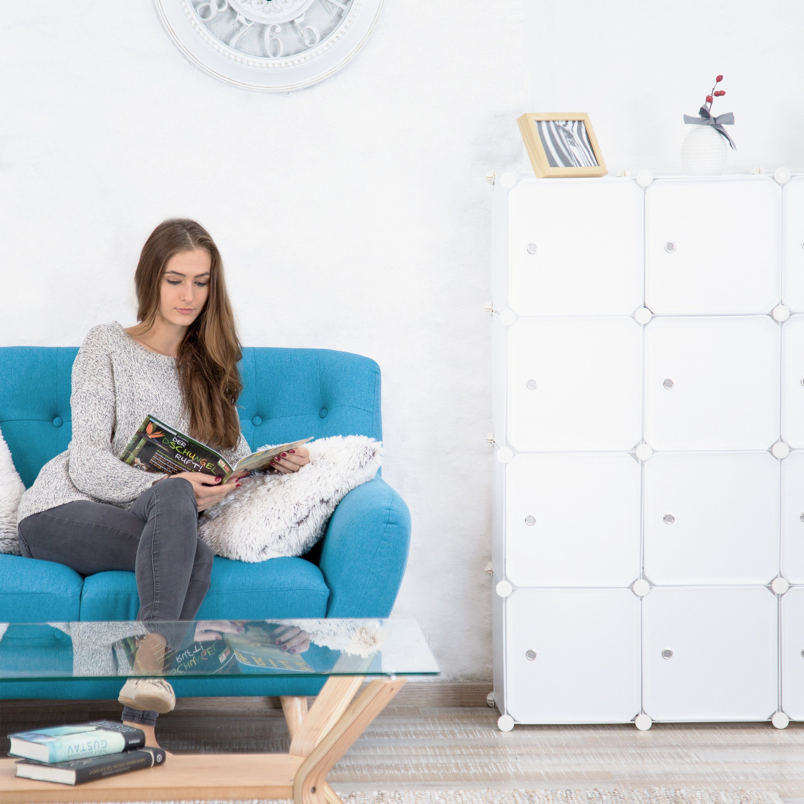 relaxdays Steckregal Kunststoff mit 16 Fäch, weiß günstig online kaufen