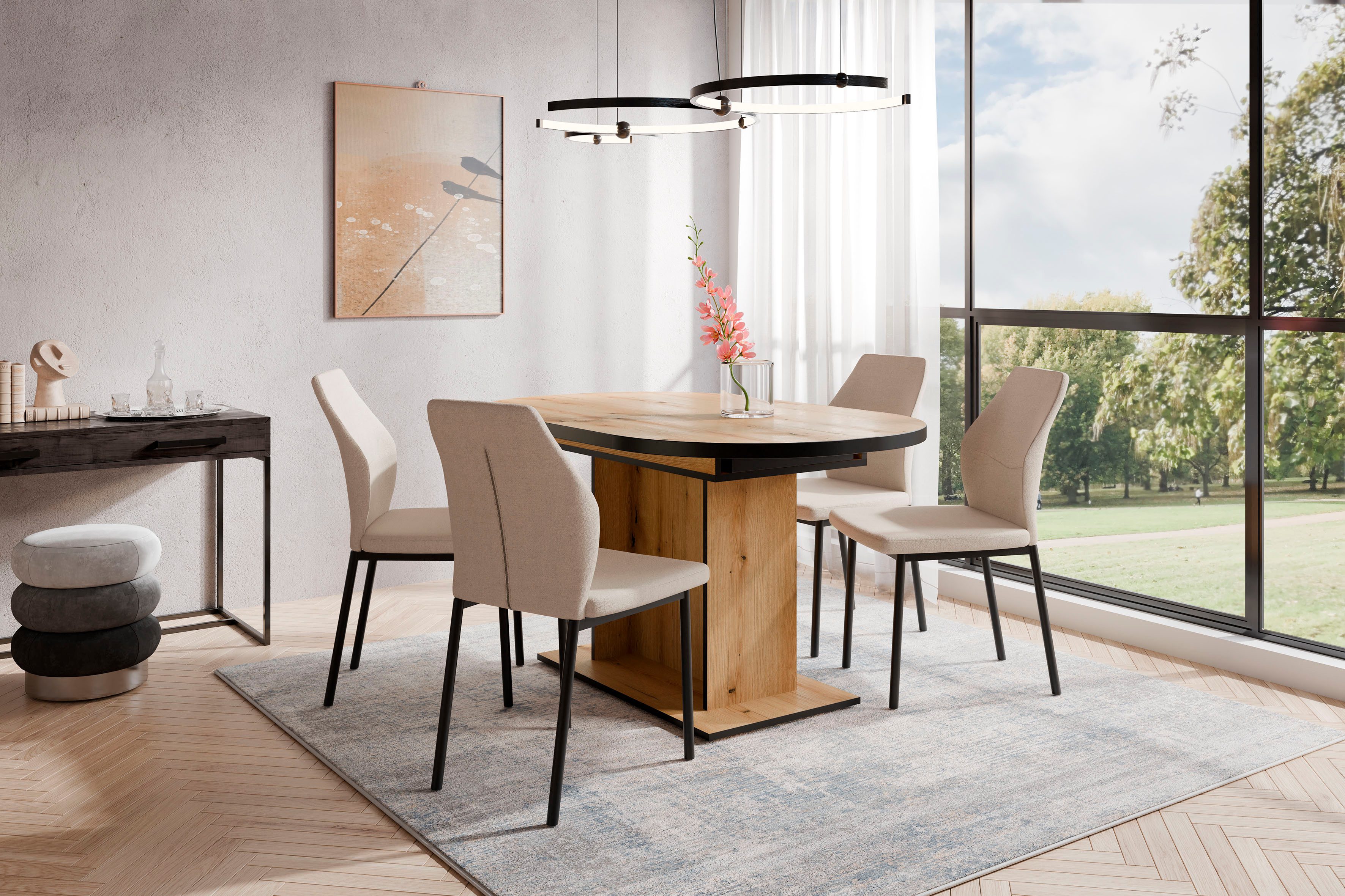 OTTO home Essgruppe Basel, Tischgruppe mit 4 Stühlen, Esstisch ausziehbar 1 günstig online kaufen