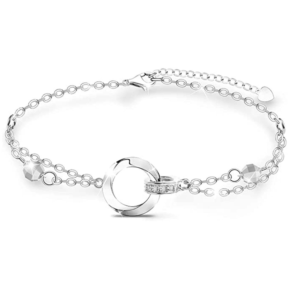 Haiaveng Bettelarmband Silber 925 Doppelt Kette armbänder, Verstellbares Armbänder für Frauen silvery