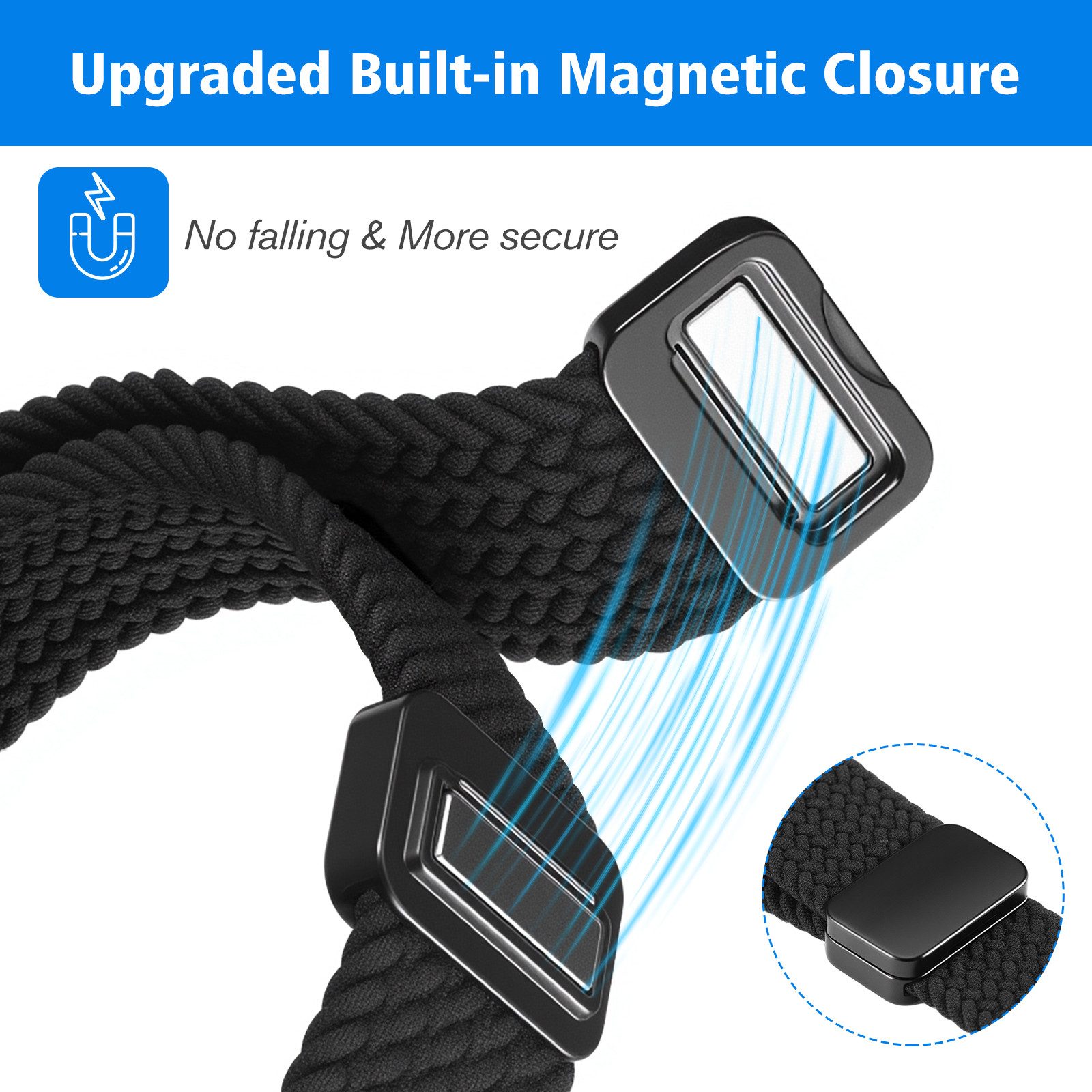Fintie Smartwatch-Armband für Garmin Vivoactive 6/5/3, Garmin Venu/Venu 2 Plus/Venu Sq/Sq 2, Forerunner 165/245/55, Geflochten Nylon Elastisch Magnetverschluss