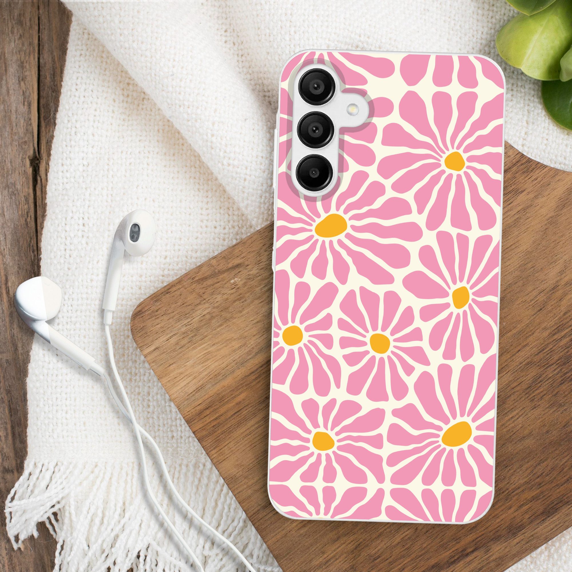 MuchoWow Handyhülle für Samsung Galaxy A15 Blumen - Muster - Rosa - Beige - Orange, Smartphone-Bumper, Print, Handy Schutzhülle Dünn