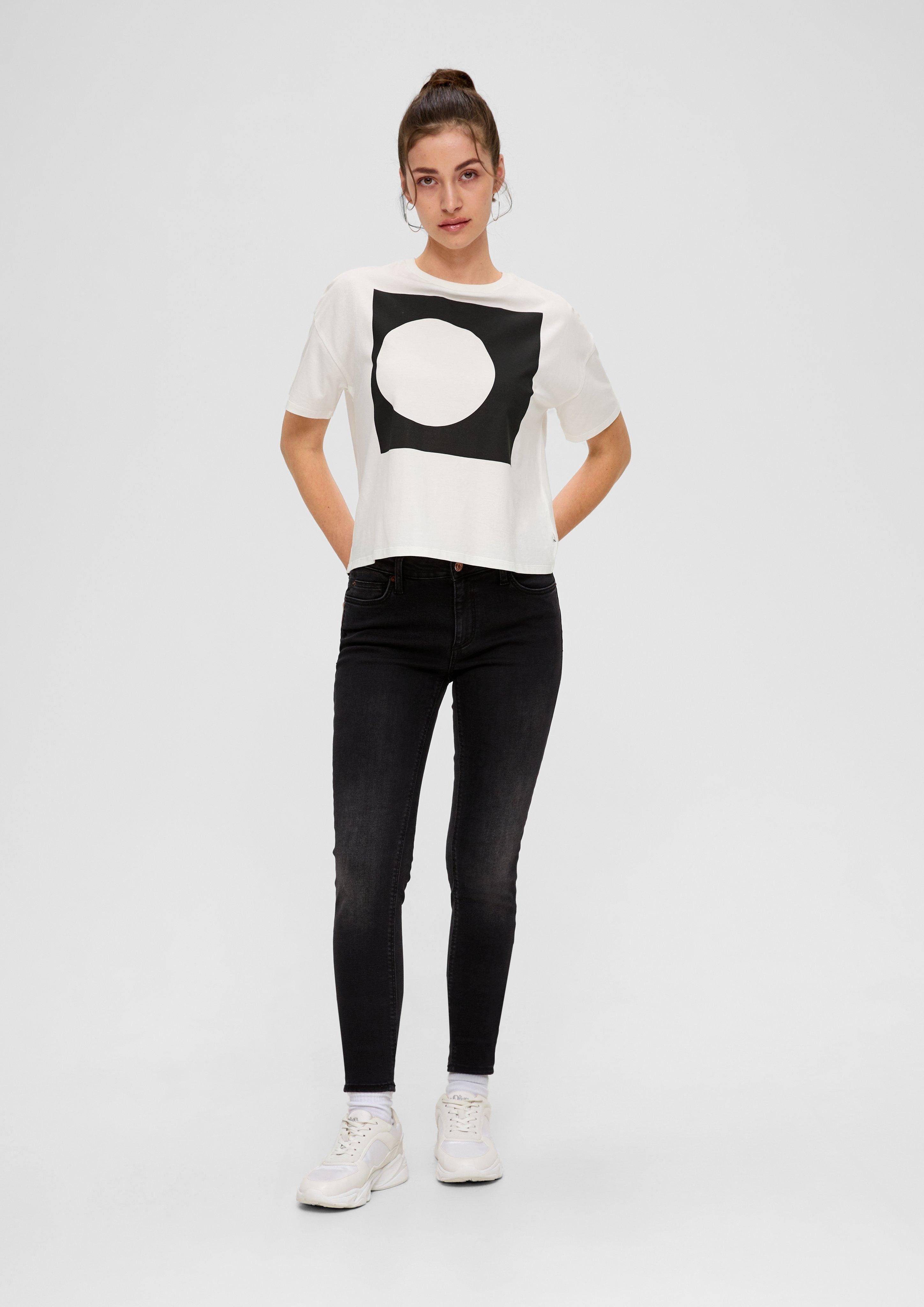 QS Stoffhose Jeans Sadie / Skinny Fit / Mid Rise / Skinny Leg Label-Patch, Logo dunkelgrau