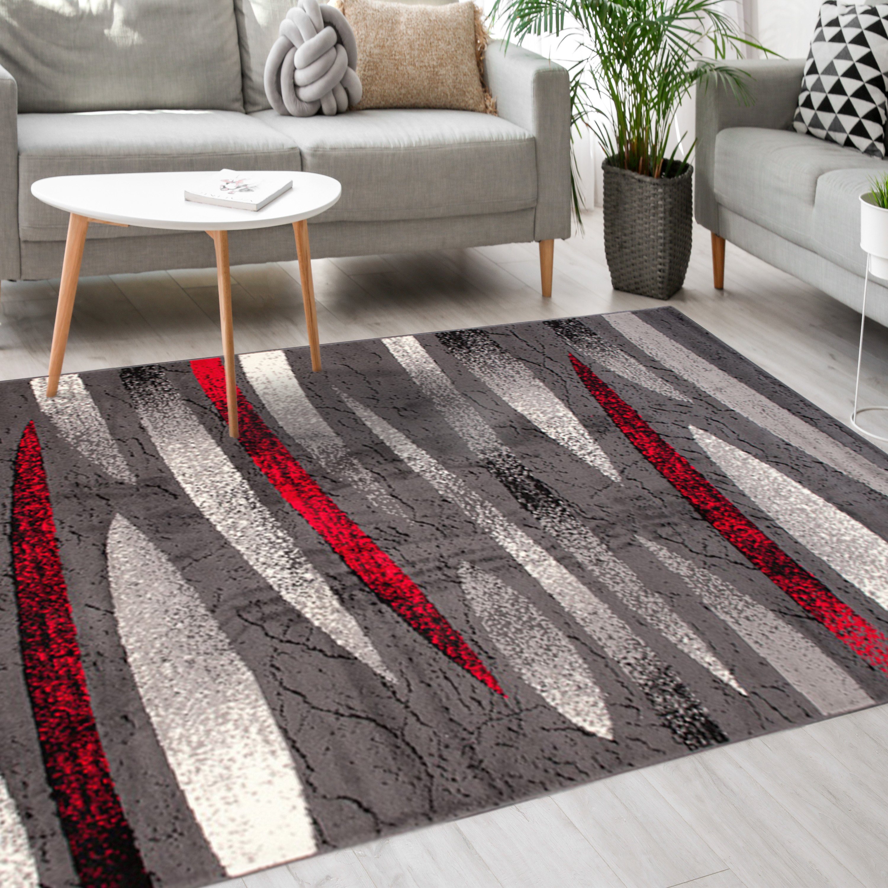 Designteppich Modern Teppich Kurzflor Wohnzimmerteppich Robust und pflegeleicht GRAU