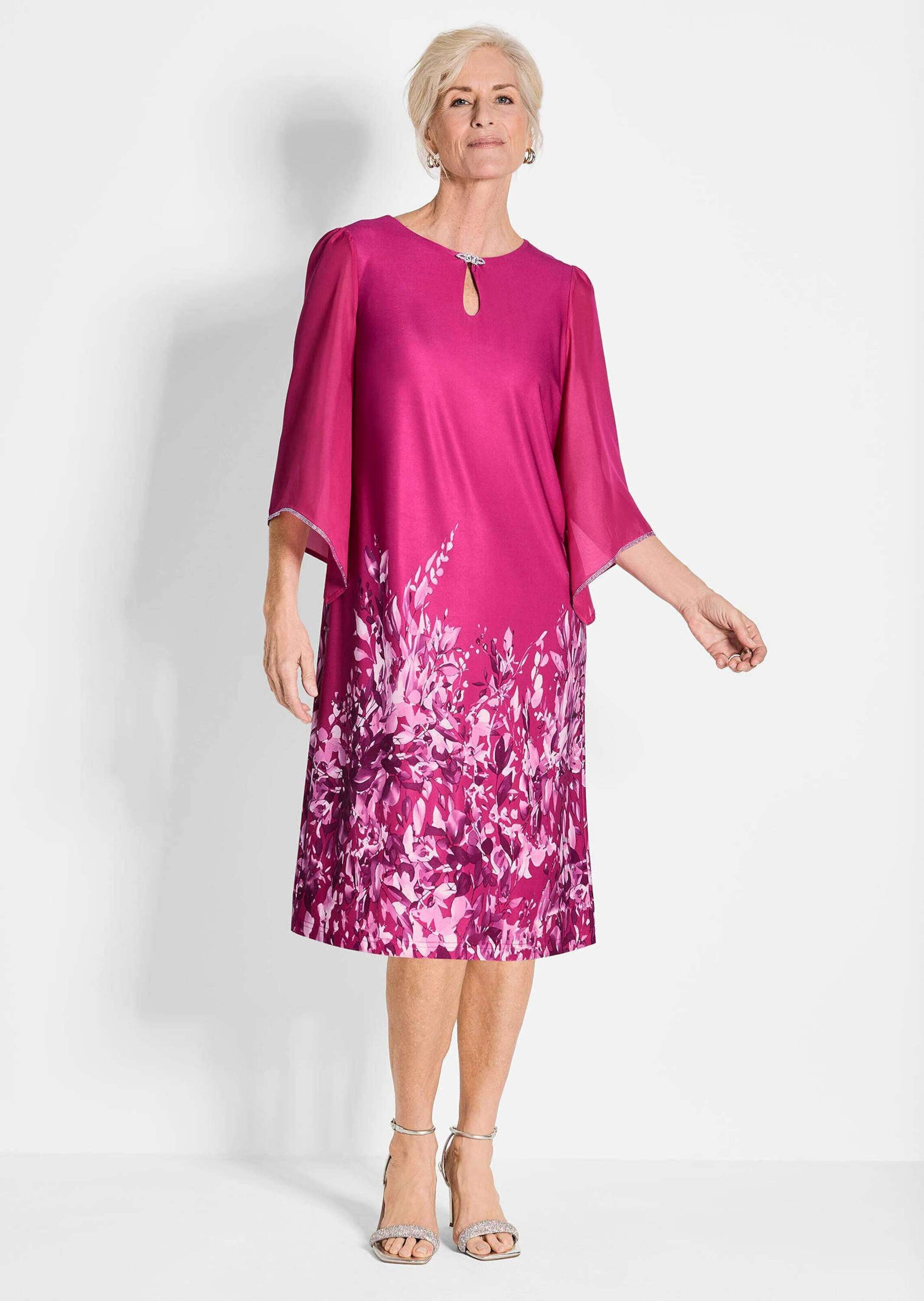 GOLDNER Sommerkleid Pinkes elegantes Kleid mit 3/4-Arm aus Chiffon Figurums günstig online kaufen