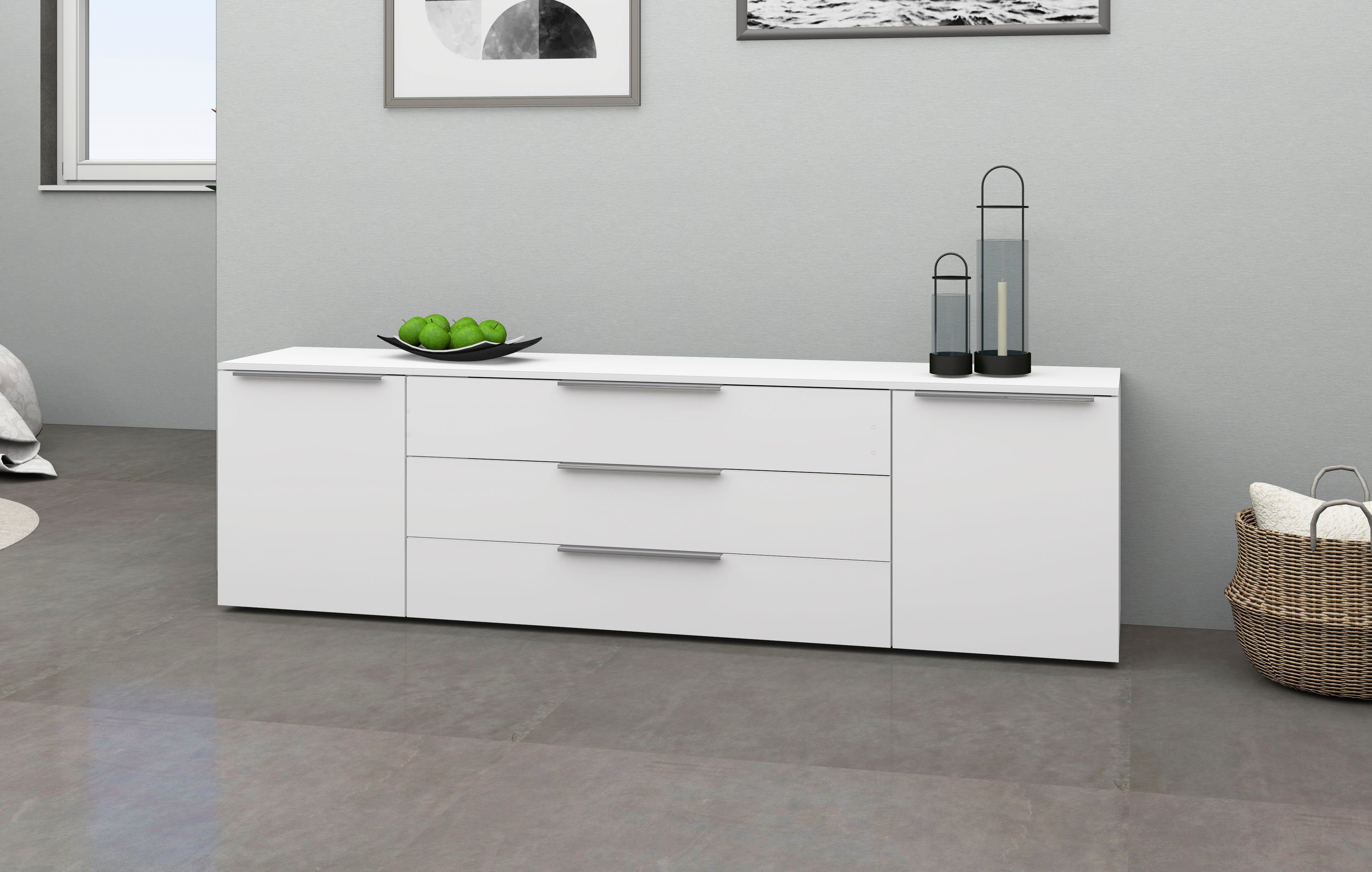 borchardt Möbel Sideboard Oliva, hängend oder stehend mit Metallgriffen, Breite 166 oder 200cm, 2 Türen 3 Schubfächer