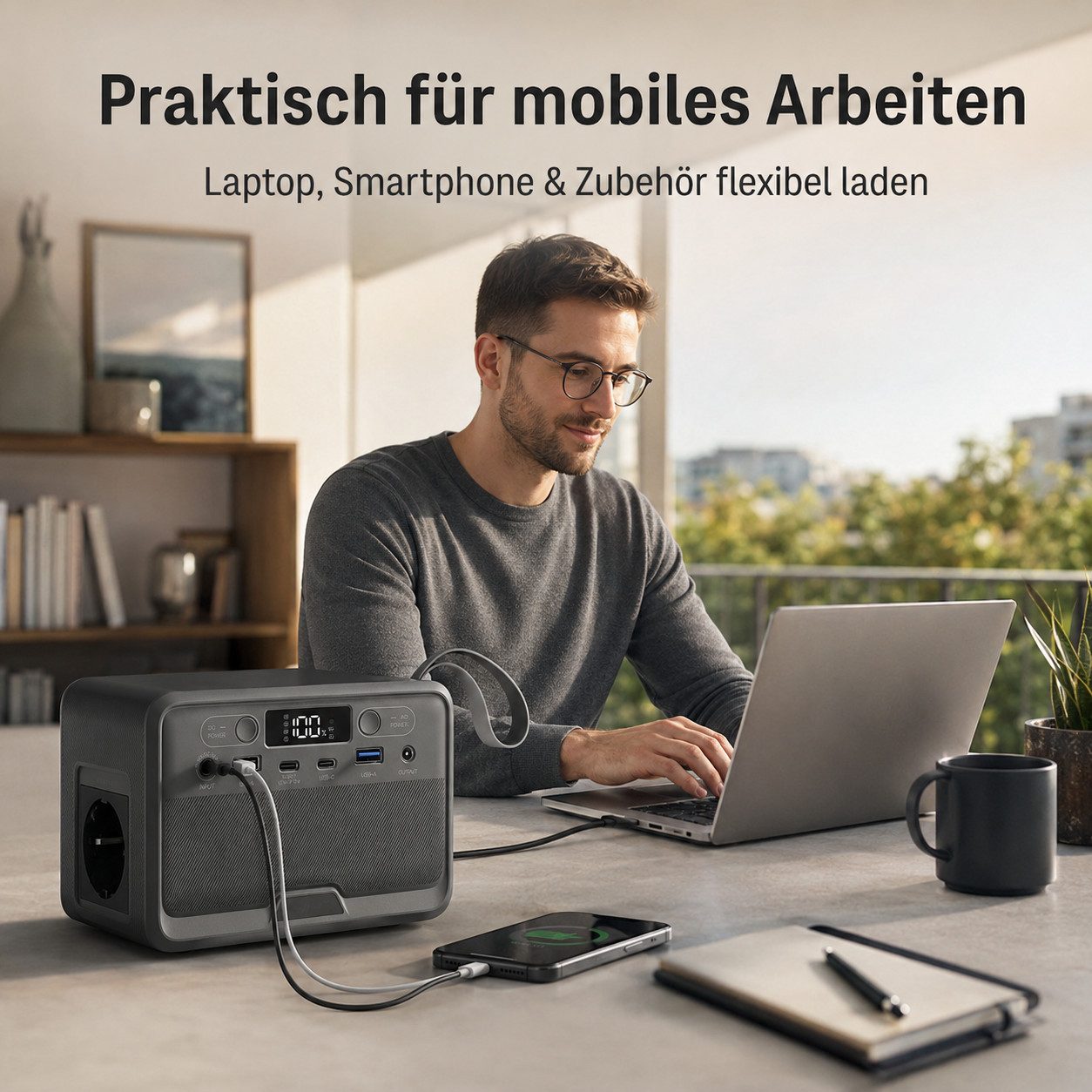 Goldstern-Tech Powerstation 89,6 Wh LiFePO4-Akku Tragbarer Stromspeicher (12 V), 200 W Spitzenleistung, 2x USB-C, LED-Licht