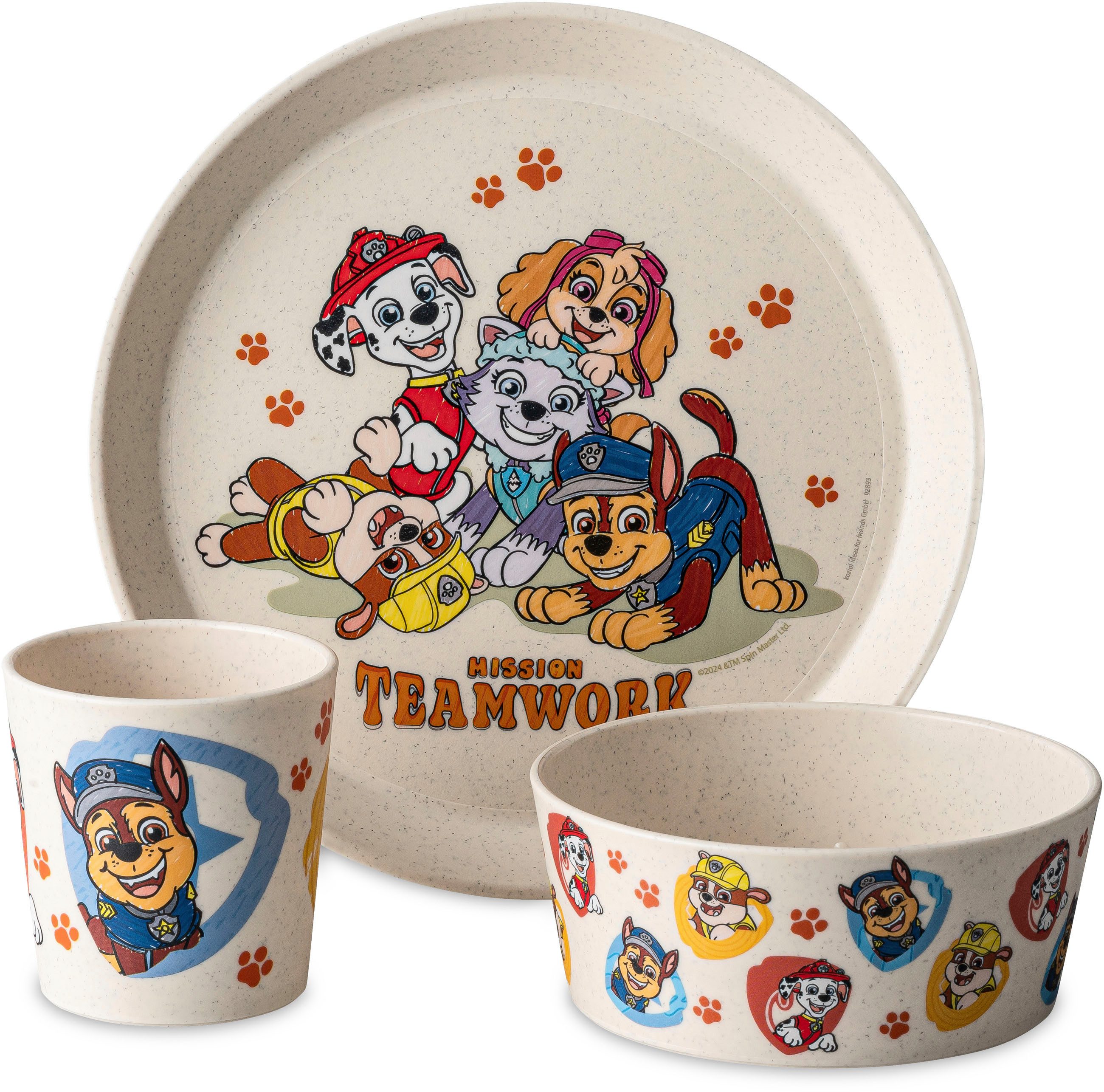 KOZIOL Kindergeschirr-Set Kleiner Teller + Schale + Becher CONNECT GROW PAW PATROL (3-tlg), 1 Personen, Kunststoff, in Deutschland produziert