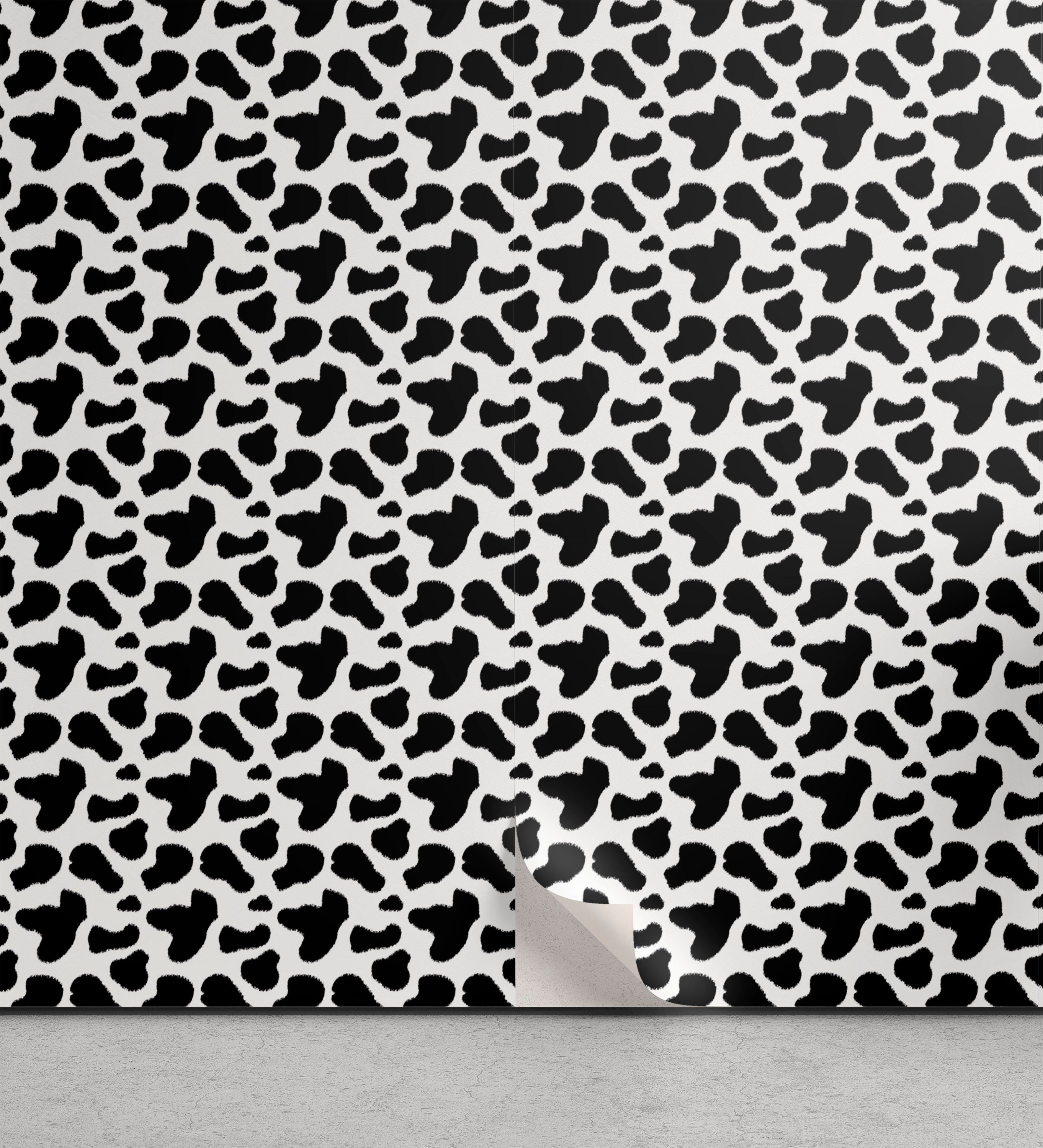Abakuhaus Vinyltapete selbstklebendes Wohnzimmer Küchenakzent, Kuh-Druck Kuhfell Schwarz Spots