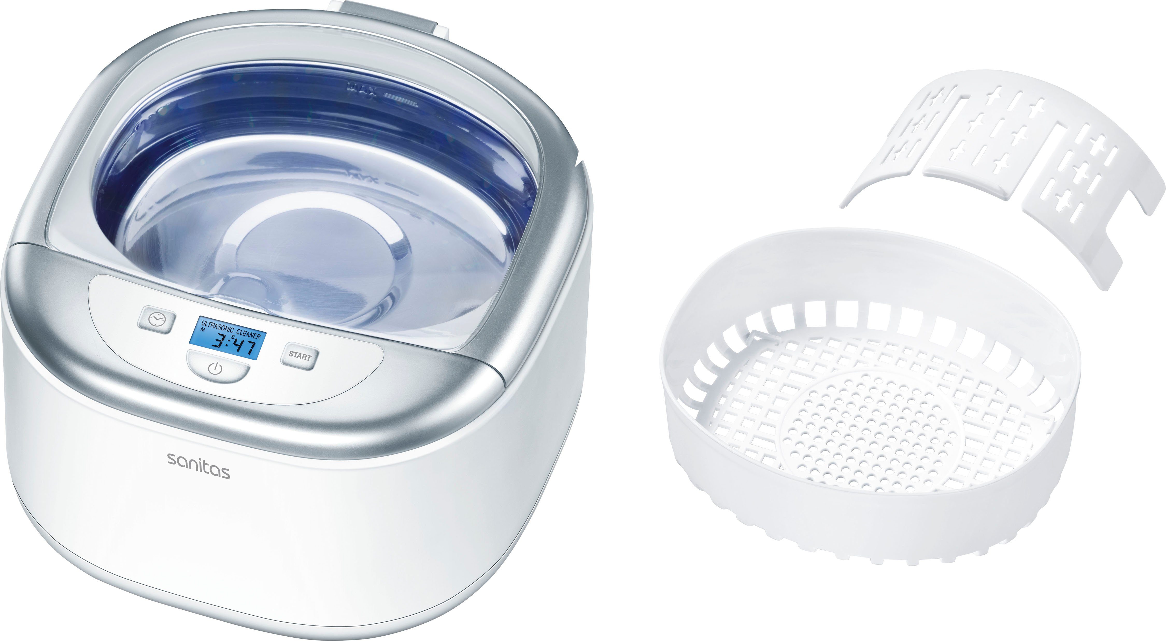 Sanitas Ultraschallreiniger SUR 42 Ultraschallreiniger für schonende und gründliche Reinigung, Für Schmuck, Brillen, Besteck, Zahnersatz, Münzen etc. geeignet