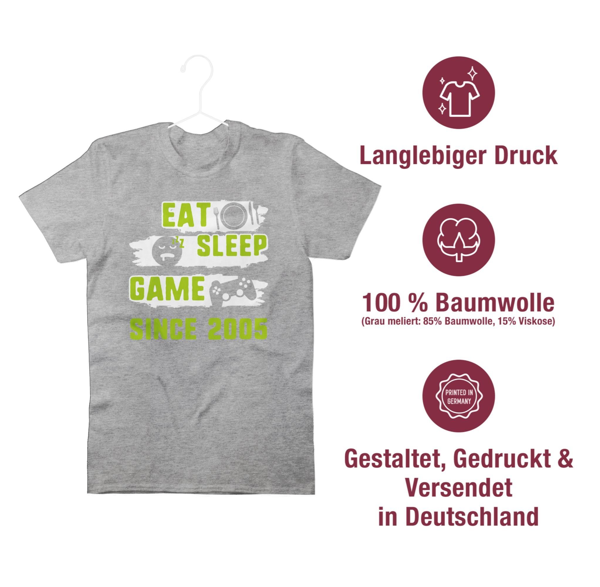 3 Grau Shirtracer Sleep T-Shirt Achtzehn Since Game Eat Geburtstag 18. meliert 2005