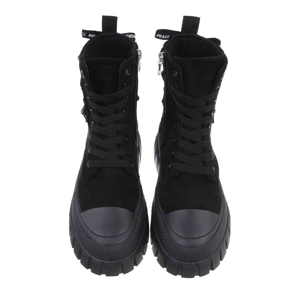 Ital-Design Damen Schnürschuhe Freizeit Schnürstiefelette Flach Sneakers High in Schwarz – Bild 4 von 4