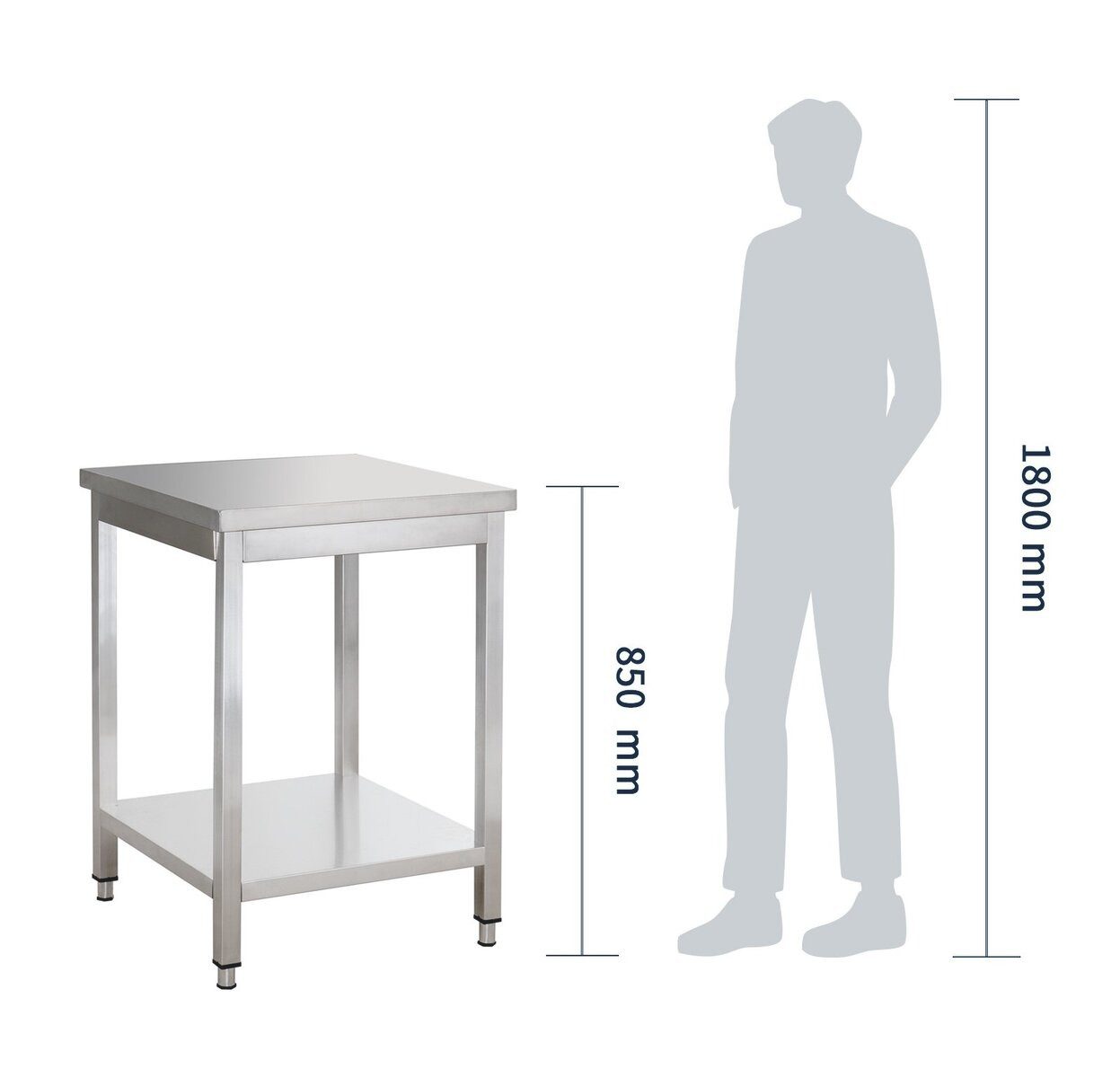GastroHero Arbeitstisch Arbeitstisch Edelstahl Küche 60x60 cm mit Grundboden Gastro