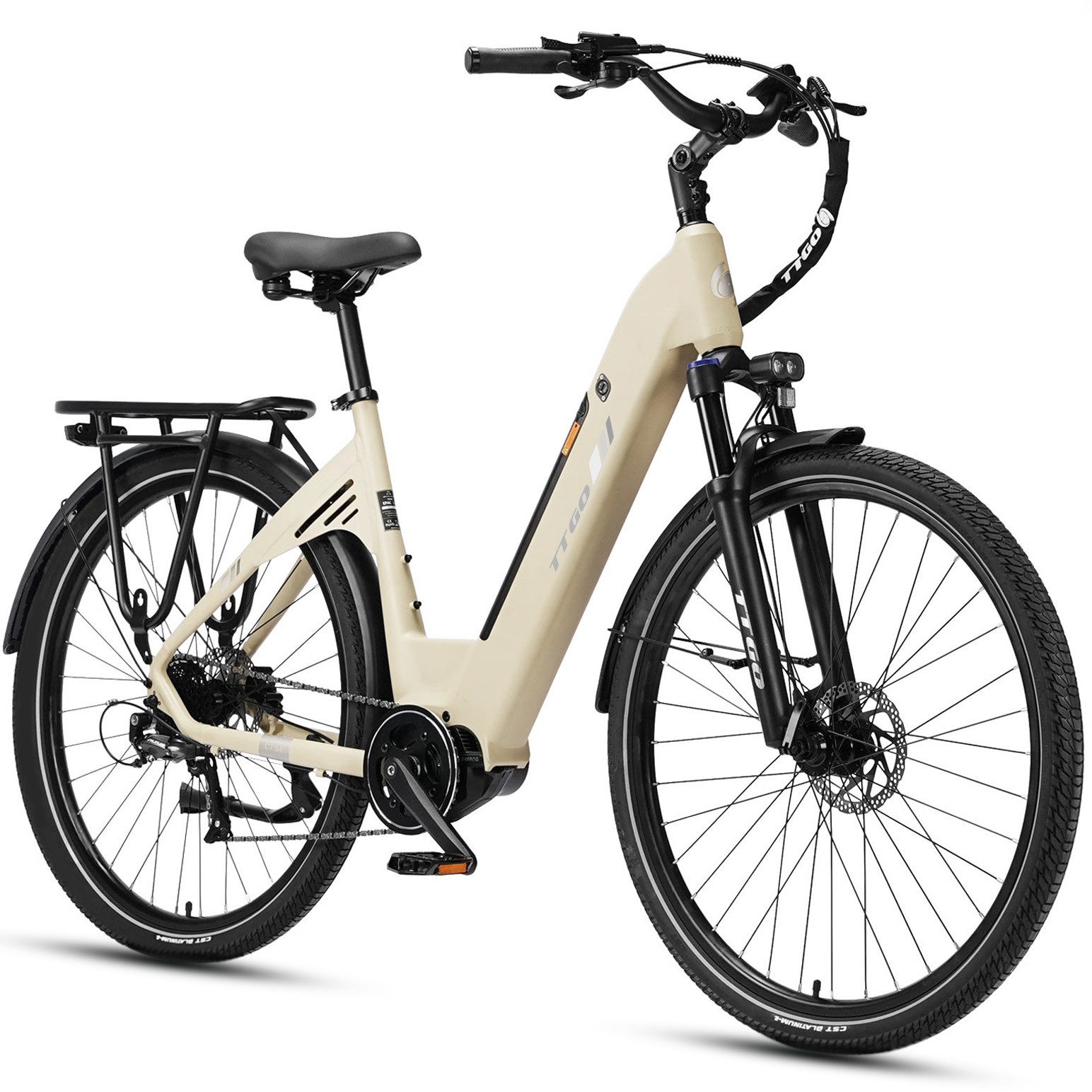 TTGO E-Bike Cityrad 28 Zoll, 75Nm Mittelmotor, Lockout-Federgabel, C7 SE, Pedelec, 9 Gang Shimano, Kettenschaltung, Mittelmotor, 648 Wh, 140km Reichweite, Drehmomentsensor, hydraulische Bremsen