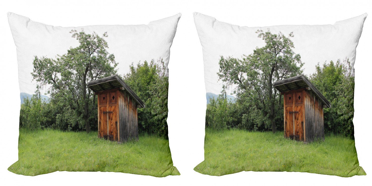 (2 Modern Wald Doppelseitiger in Kissenbezüge Holzhütte Stück), Digitaldruck, Toilettenhäuschen Accent Abakuhaus