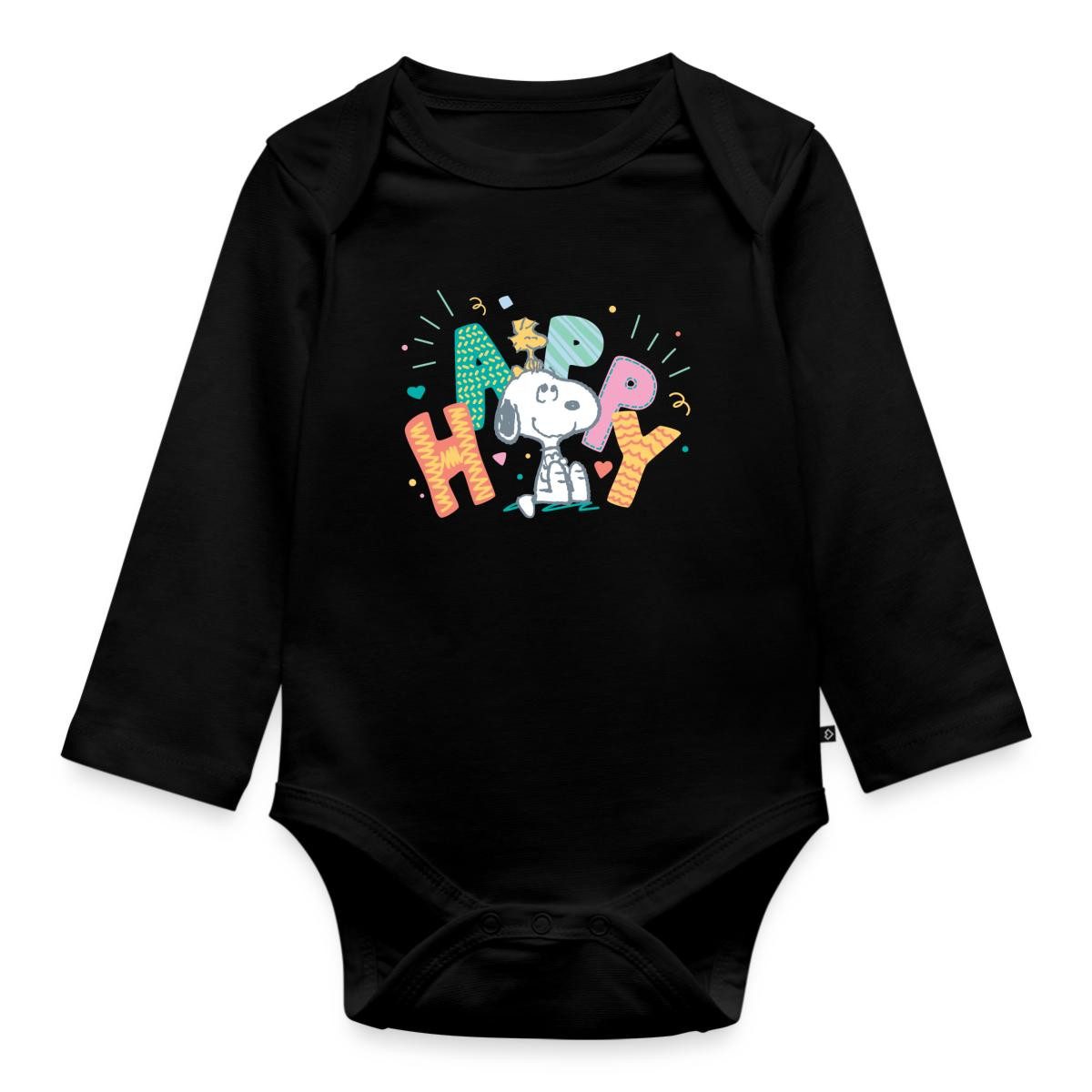 Spreadshirt Langarmbody Peanuts Snoopy Happy Glücklich Tages Baby Body Langarm (1-tlg)