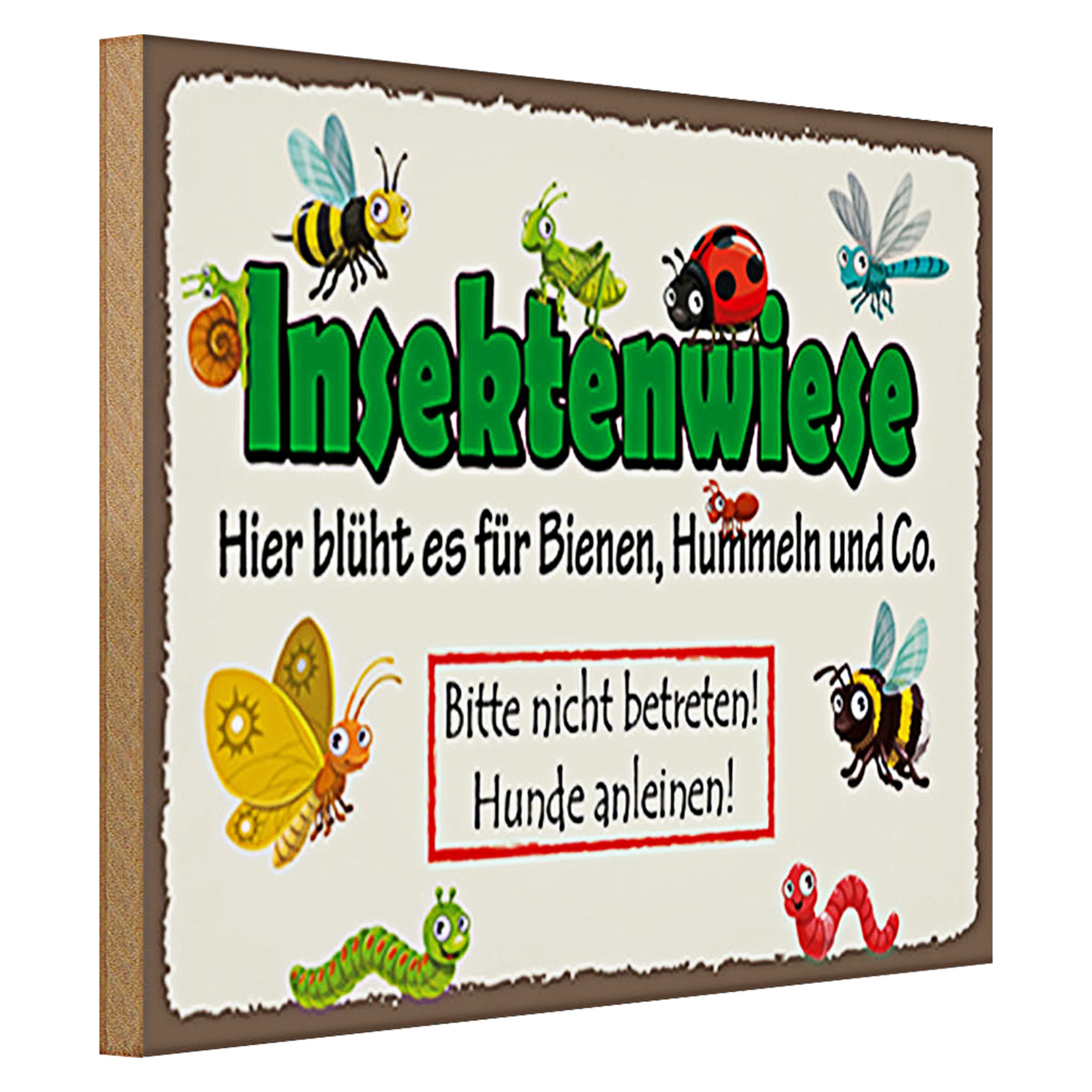 Roomando Holzbild Hinweis 40x30cm Insektenwiese Bienen Hummeln