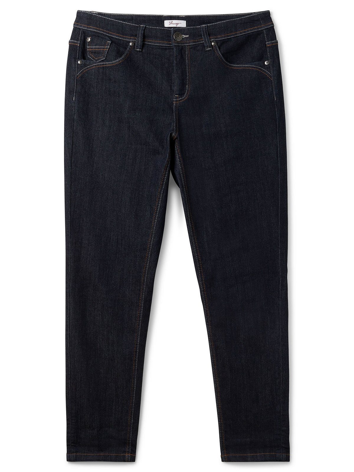 Sheego Stretch-Jeans Große Denim Schmale« zweifarbigen mit black »Die Größen Kontrastnähten blue