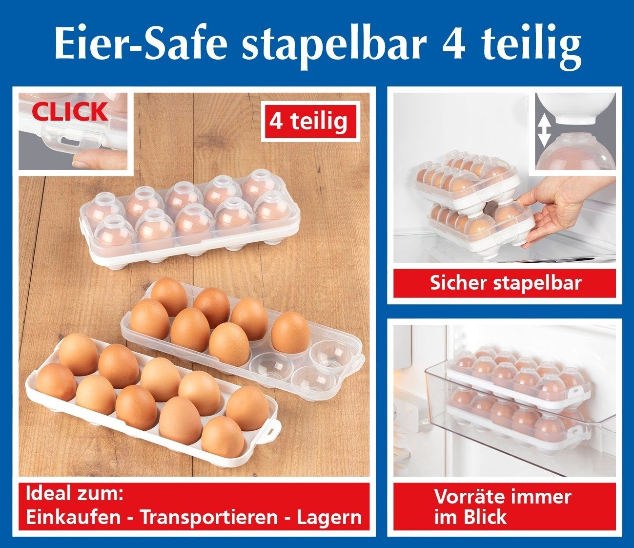 Maximex Eierkorb Eier Safe stapelbar Ei Aufbewahrung 4tlg, Kunststoff, (4-tlg)