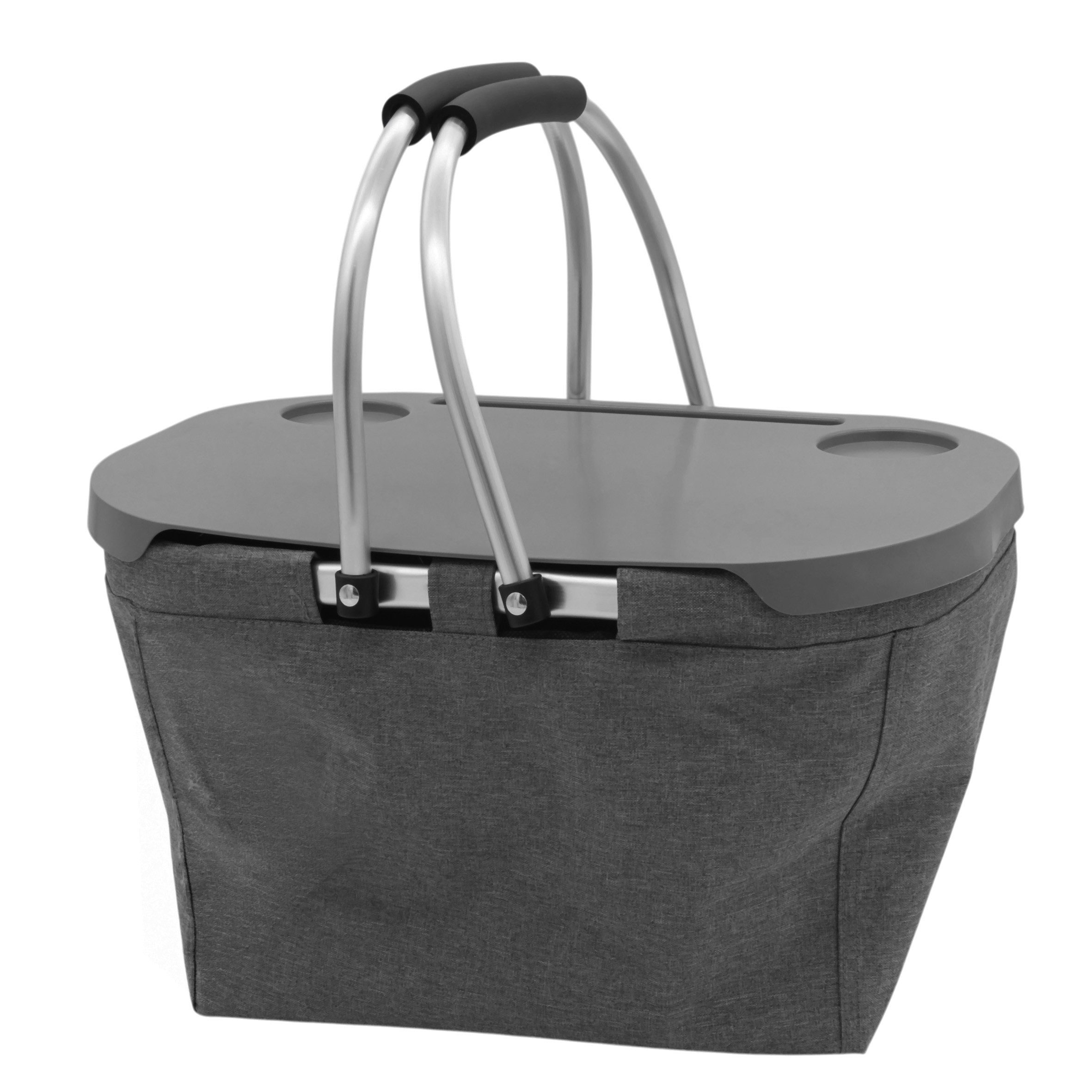Spetebo Picknickkorb grau - 42 x 27 cm - Camping Tragekorb (Anzahl, 1 St., Stück), mit integriertem Tisch klappbar