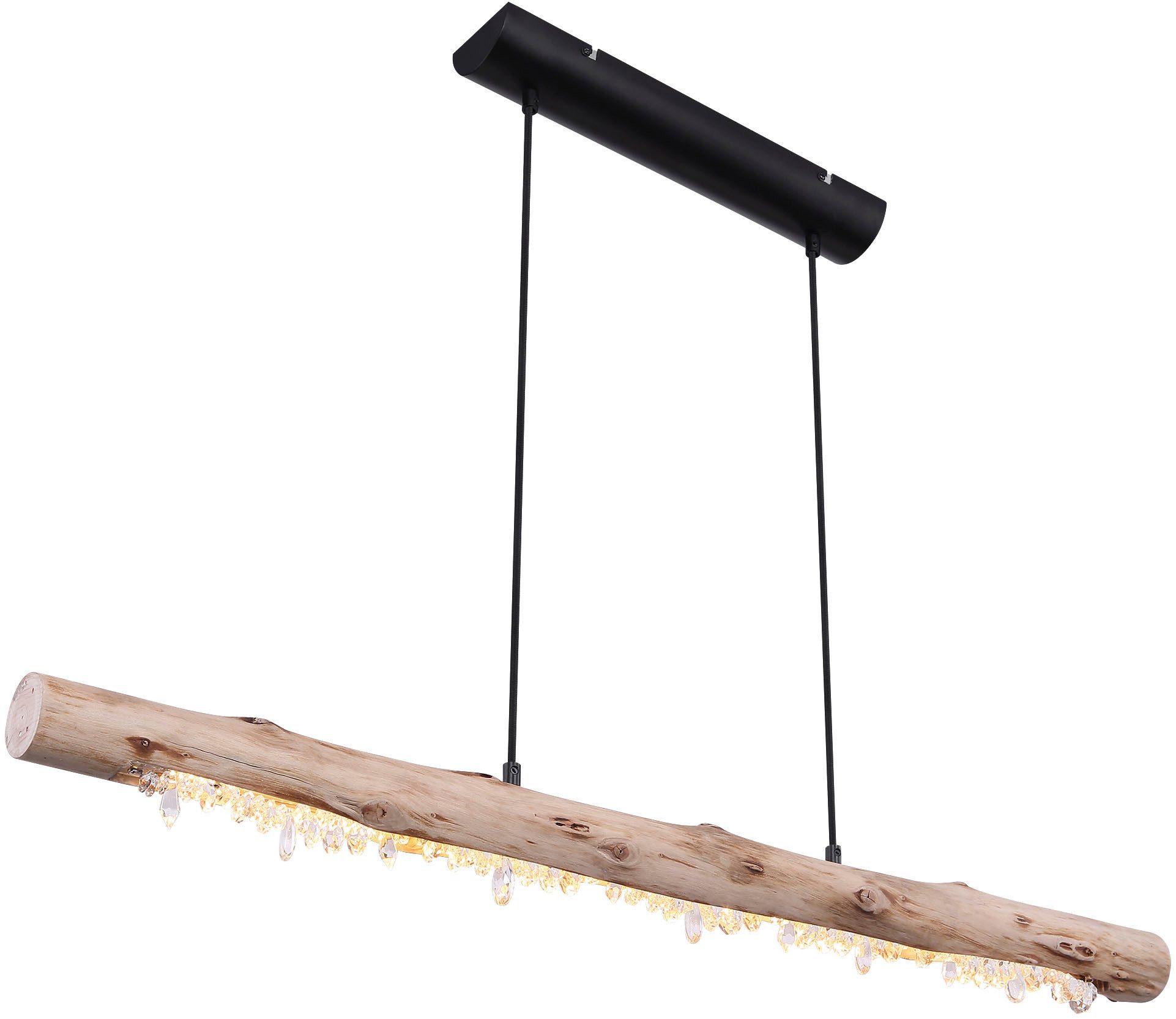 GLOBO LIGHTING Hängeleuchte FELICITAS, LED fest integriert, Warmweiß, Hängeleuchte Schwarz/Holz, Acrylkristalle, Stufenschalter, LED 15W