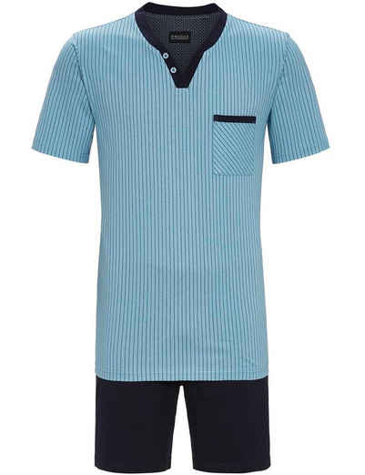 Ringella Shorty Herren Pyjama mit Nadelstreifen und V-Ausschnitt 2241301 - Blau / Marine Schlafanzug (2 tlg)
