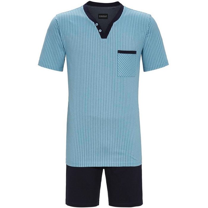 Ringella Shorty Herren Pyjama mit Nadelstreifen und V-Ausschnitt 2241301 - Blau / Marine Schlafanzug (2 tlg)