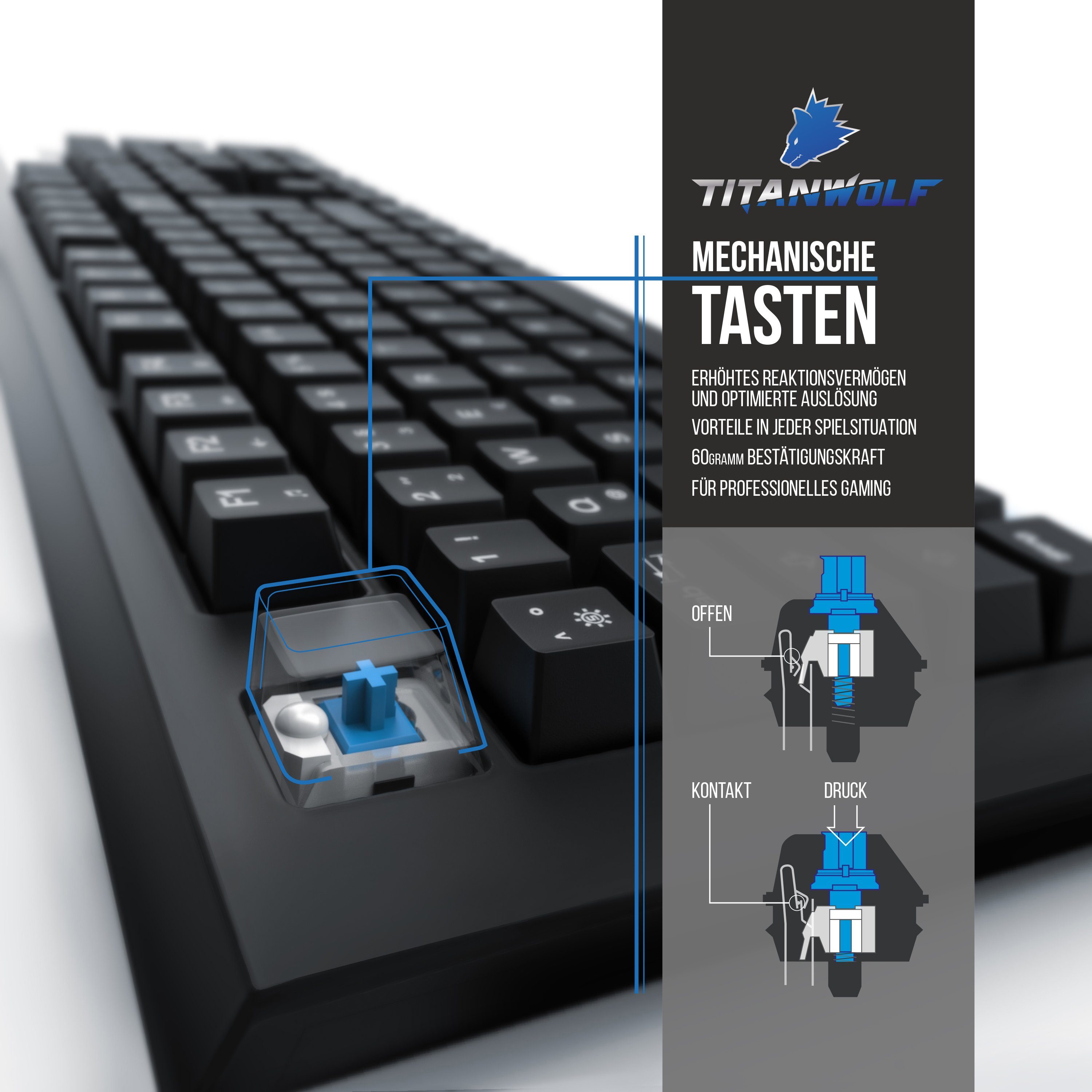 Titanwolf Gaming-Tastatur (mechanische Beleuchtung) „Imperial“ RGB / Deutsches-Layout LED Tastatur