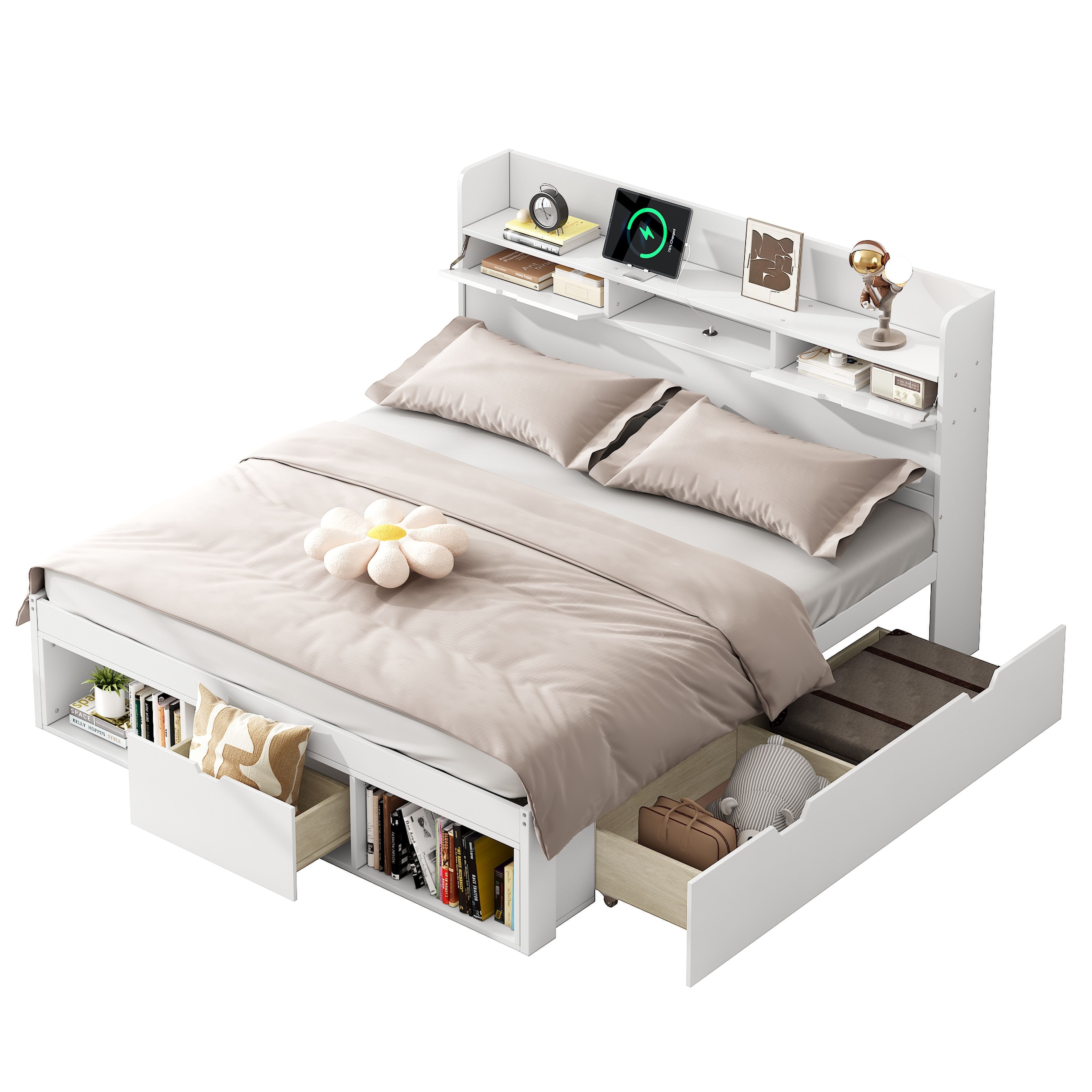 BlingBin Stauraumbett Kinderbett, Jugendbett Mit USB-port, Schubladen und S günstig online kaufen