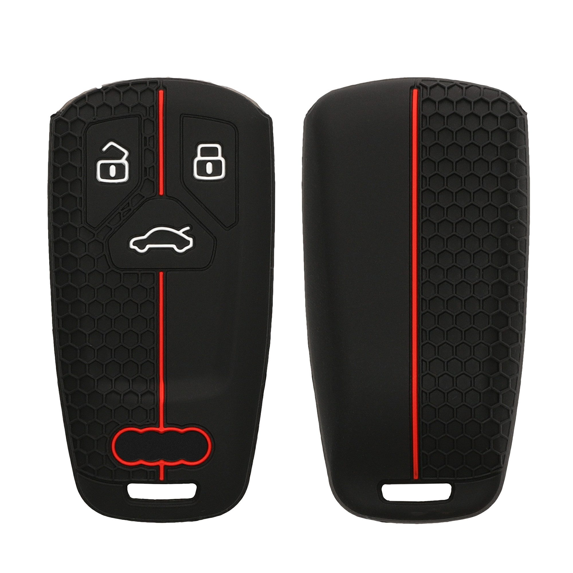 kwmobile Schlüsseltasche Autoschlüssel Silikon Hülle für Audi 3-Tasten Smartkey Autoschlüssel (1-tlg), Schlüsselhülle aus Silikon - in Schwarz Rot