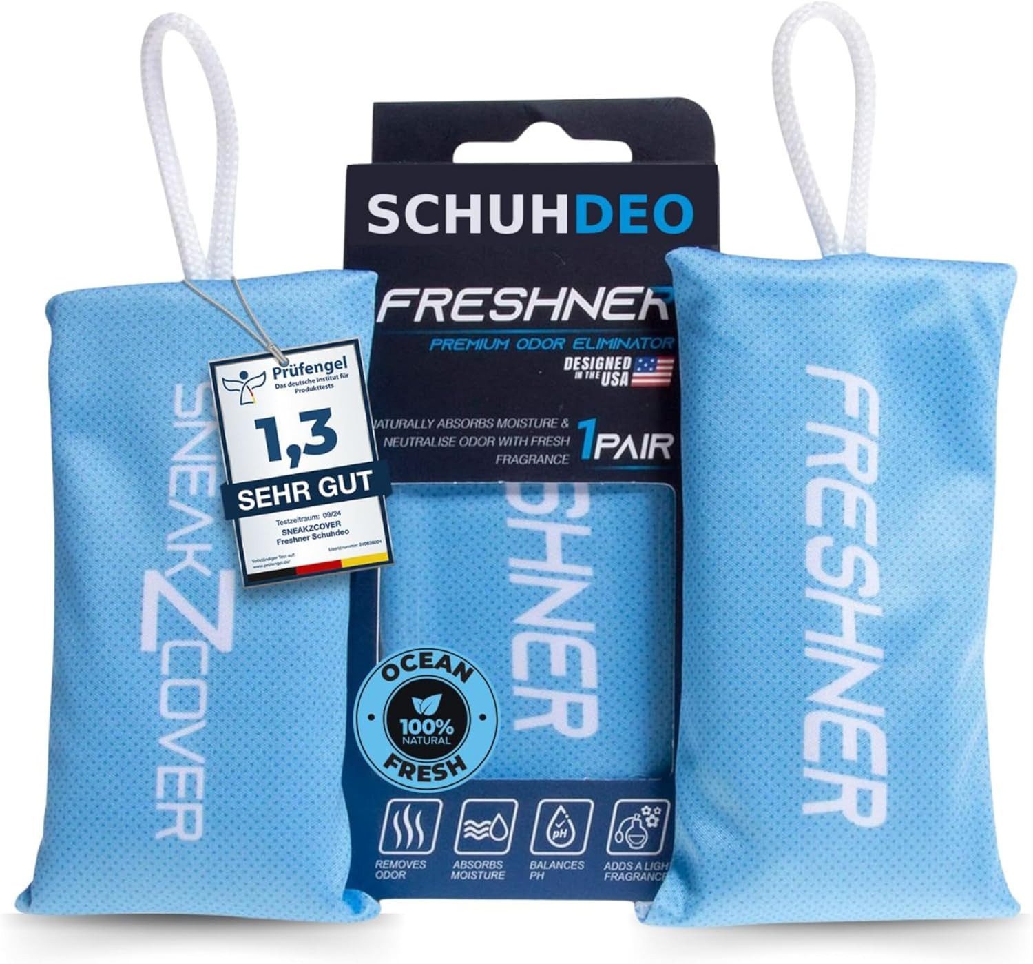 SneakZcover Schuhdeo gegen Geruch und Schweiß Antibakteriell, Effektiver Schuh Deo für Sportschuhe, Sneaker und Schuhschrank