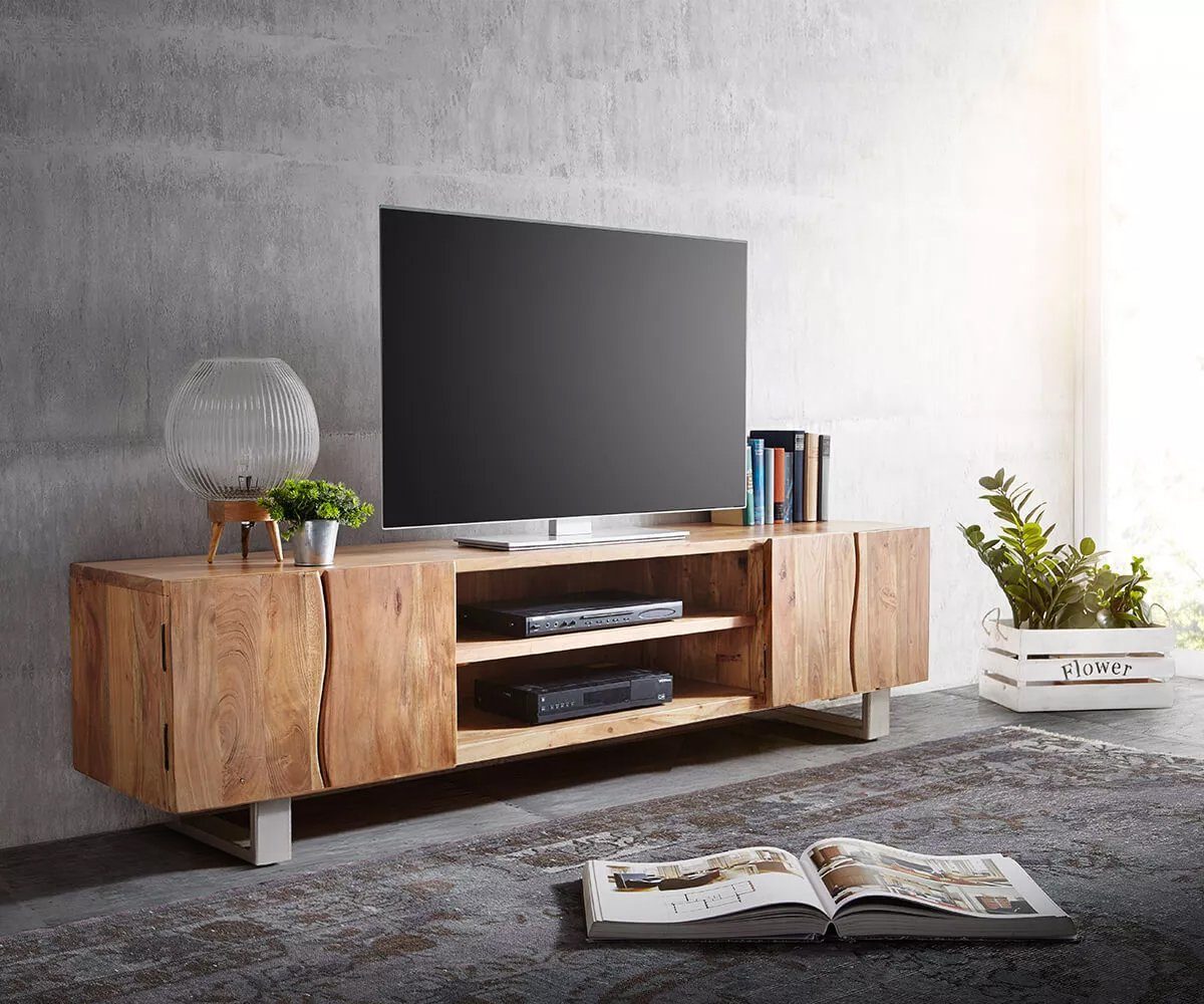 DELIFE Lowboard Live-Edge, Akazie Natur 200 cm 4 Türen 2 Fächer Baumkante L günstig online kaufen