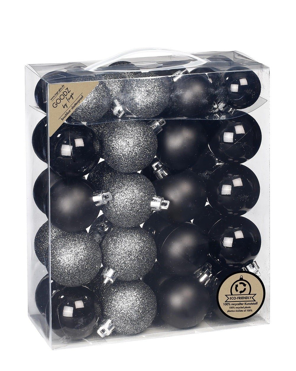 INGE-GLAS® Christbaumschmuck Inge's Weihnachtskugeln 44 Stück 4-5 cm Schwarz, Kunststoff, bruchfest, Baumdekoration, Baumschmuck, Weihnachtsdekoration
